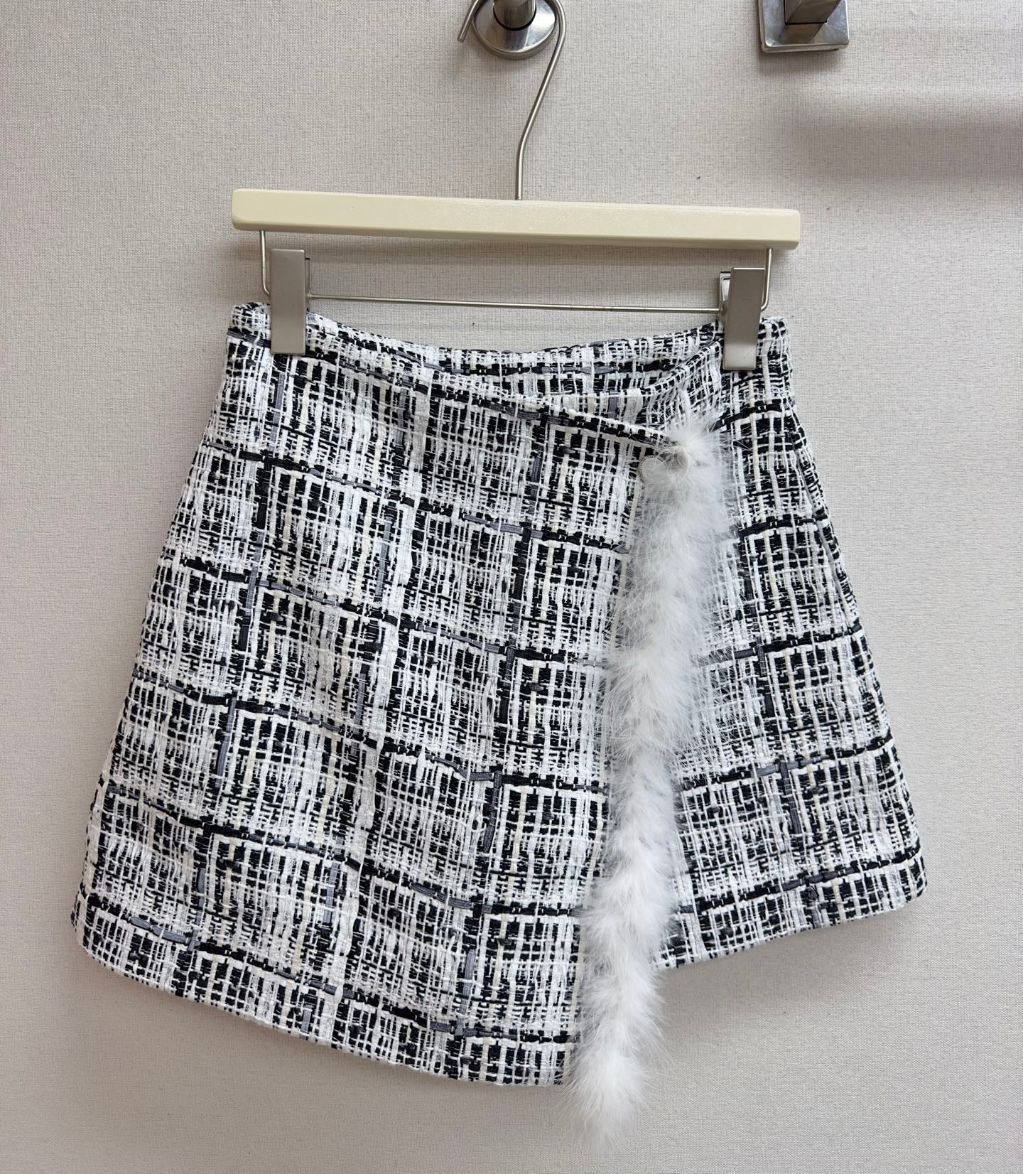 CC Tweed Fur Skirt Black White Cotton Polyamide 251825