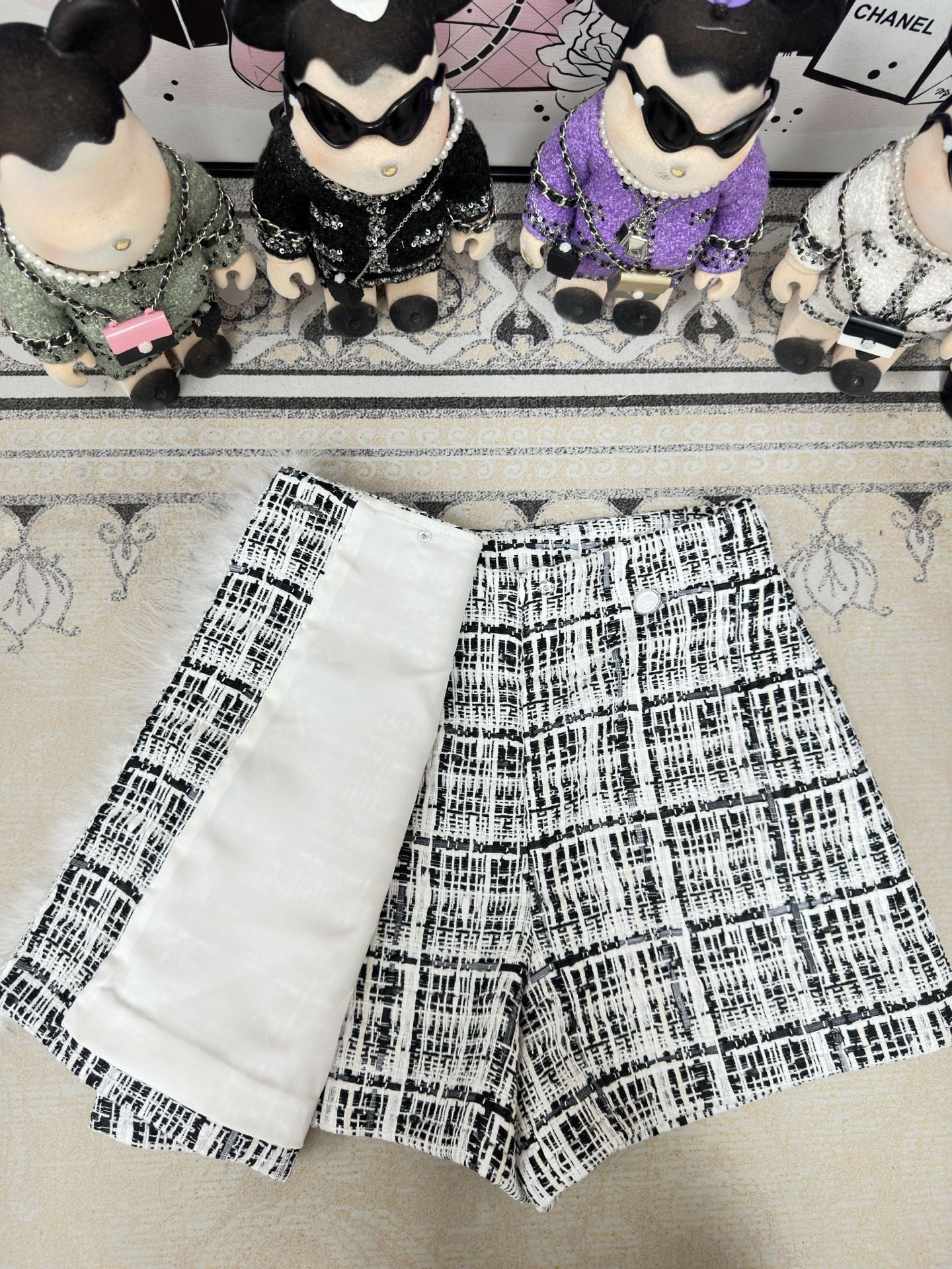 CC Tweed Fur Skirt Black White Cotton Polyamide 251825