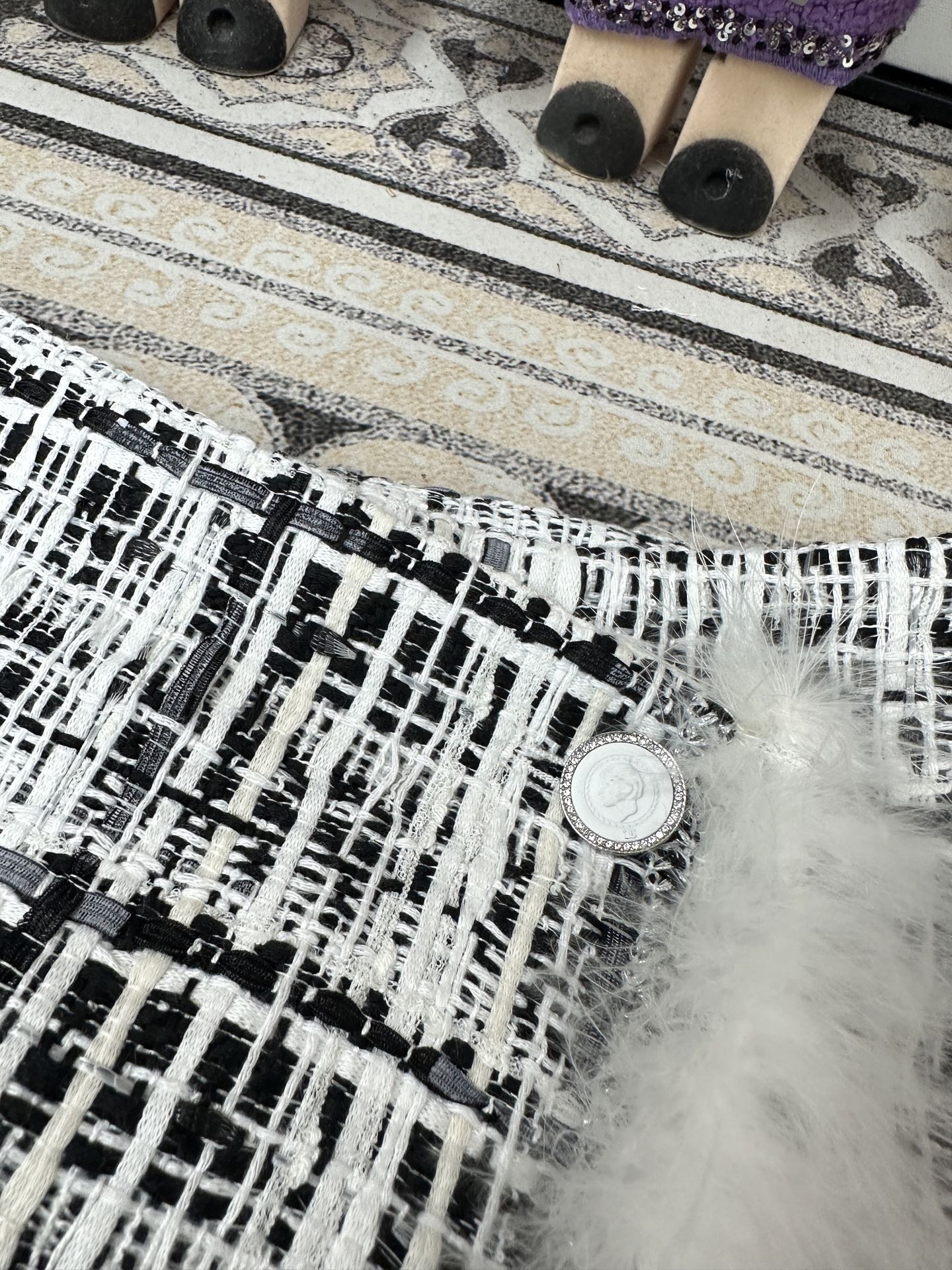 CC Tweed Fur Skirt Black White Cotton Polyamide 251825