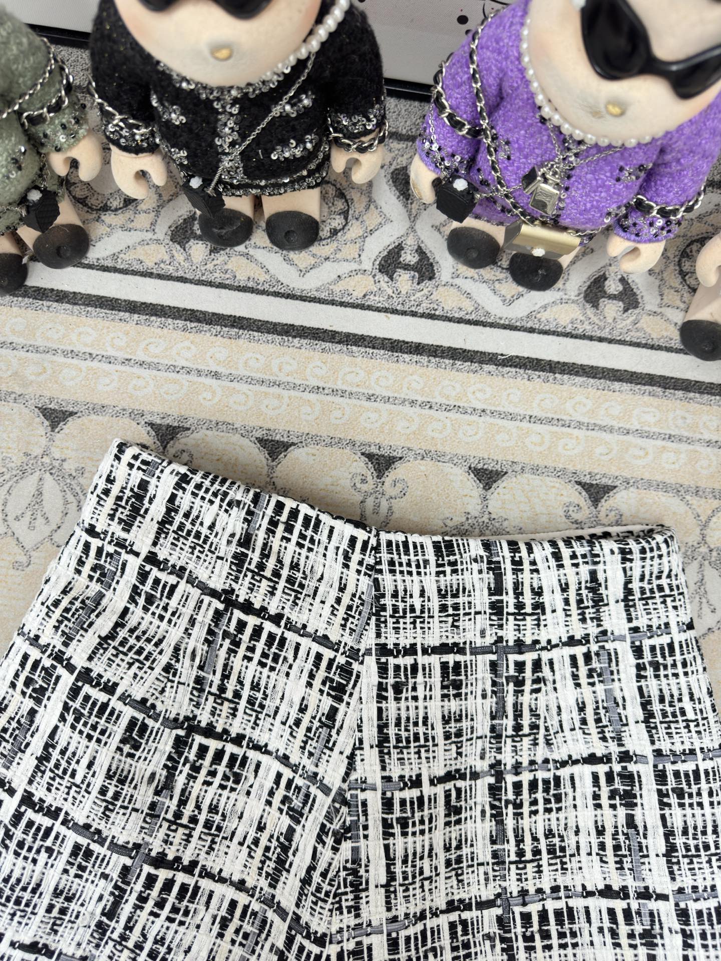 CC Tweed Fur Skirt Black White Cotton Polyamide 251825