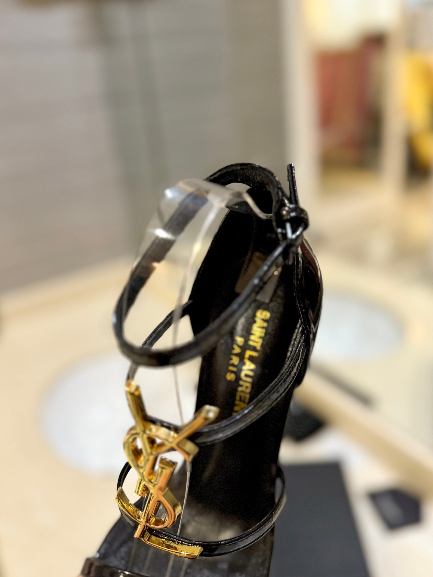 SL CASSANDRA HEELED SANDALS BLACK-GOLD CALFSKIN