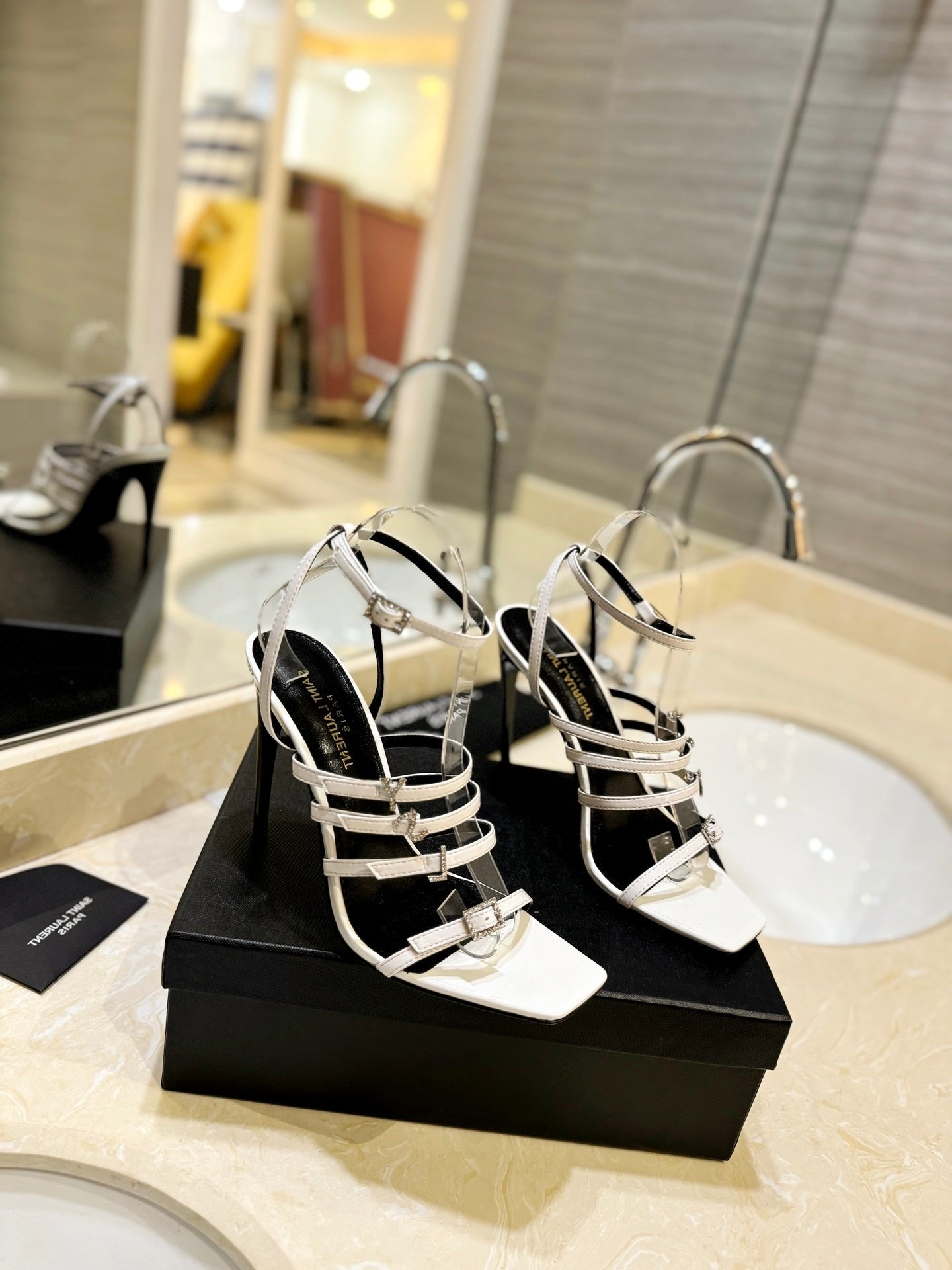 SL JERRY HEELED SANDALS WHITE SATIN