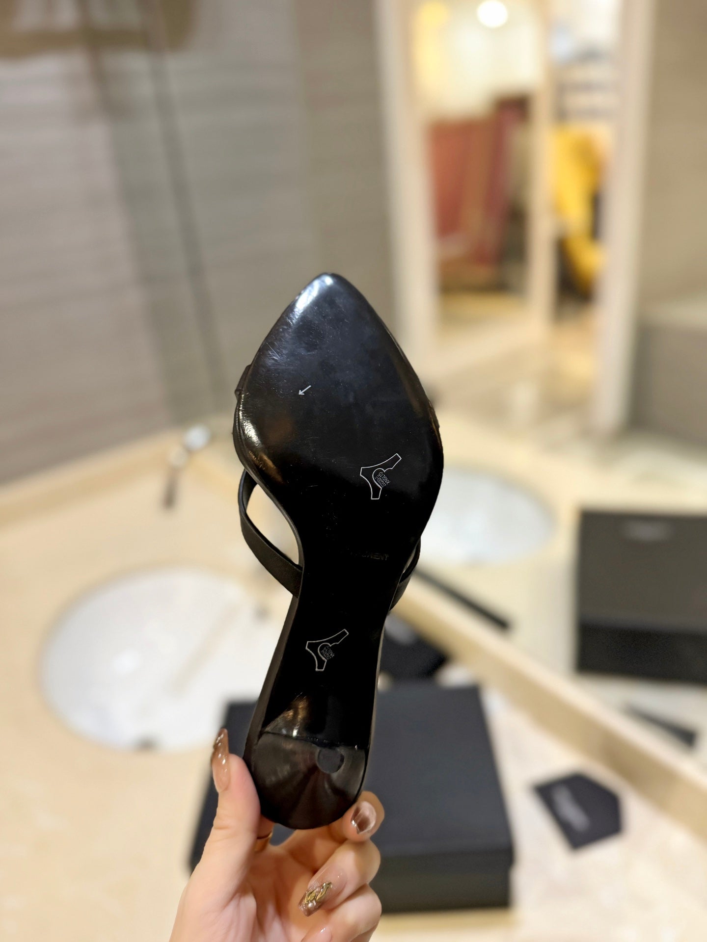 SL OPEN-TOES HIGH HEELS SLIPPER BLACK CALFSKIN