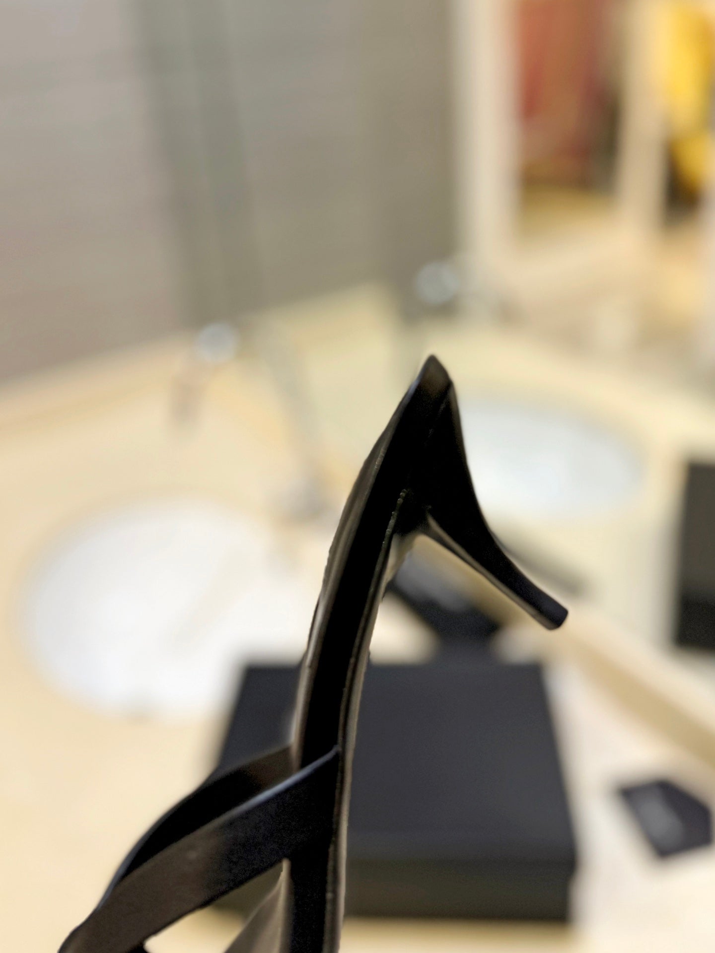 SL OPEN-TOES HIGH HEELS SLIPPER BLACK CALFSKIN