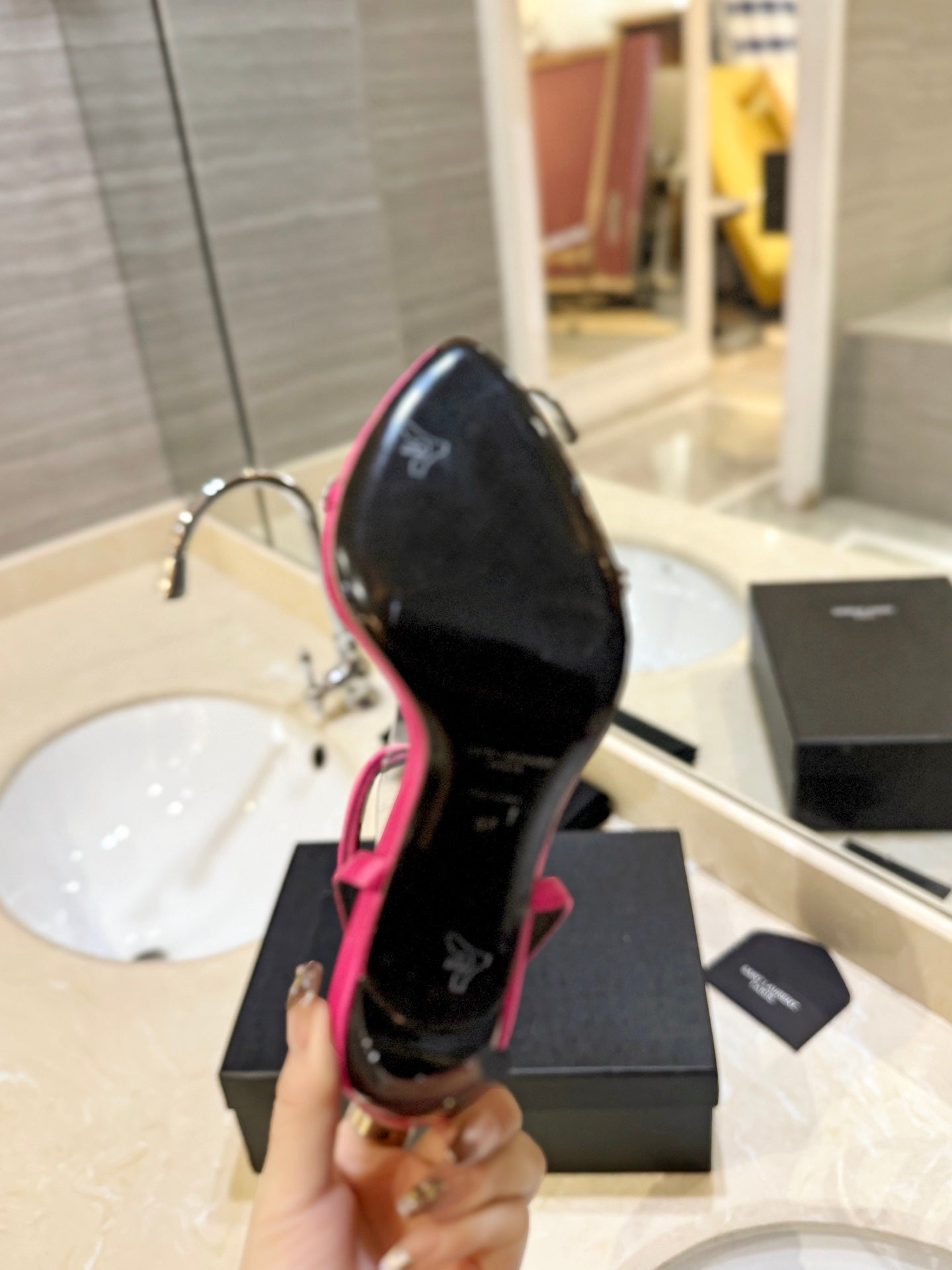 SL RHINESTONE HEELED SANDALS BRIGHT PINK SATIN