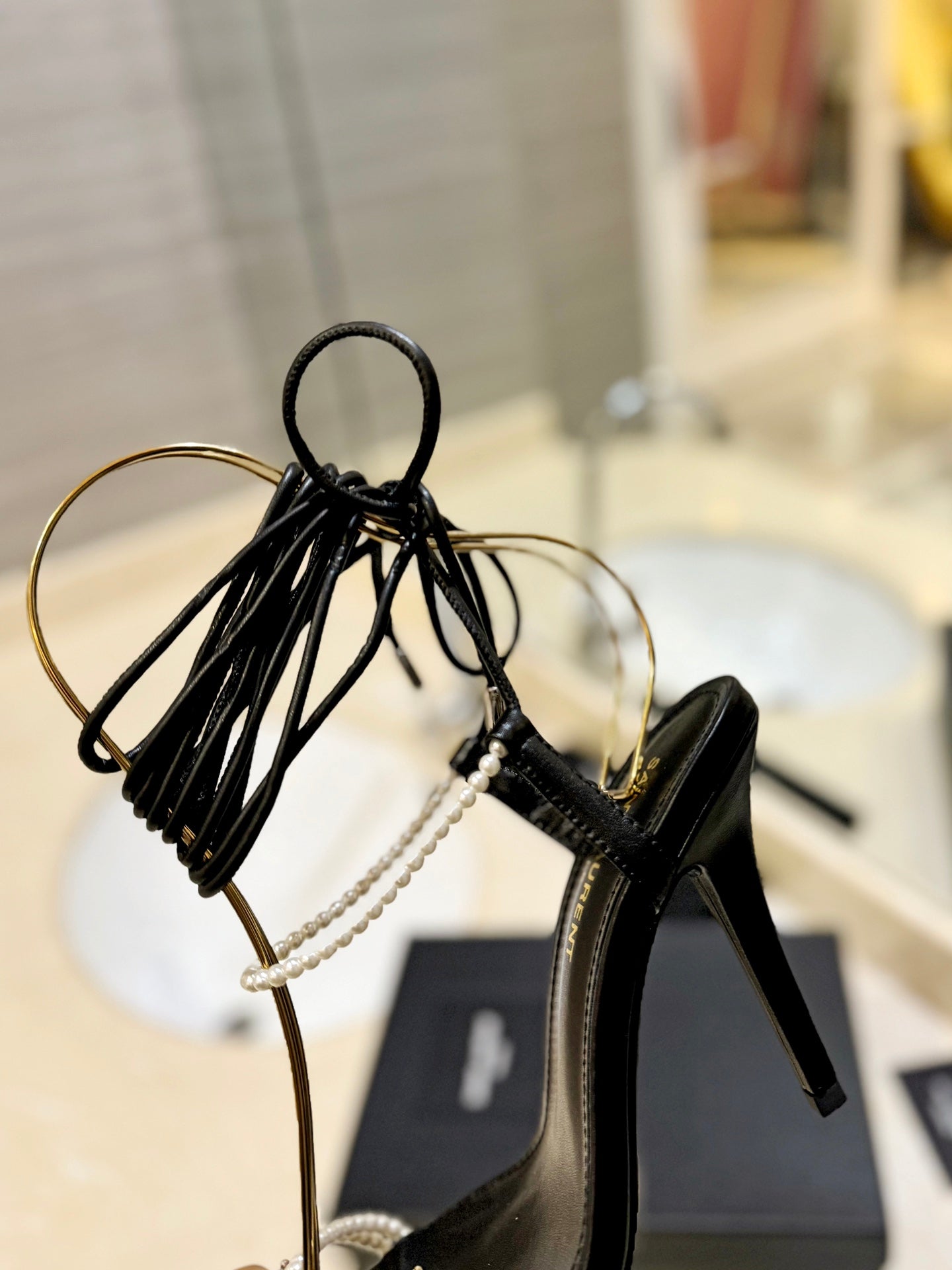 SL PEARL HIGH HEEL SANDALS BLACK CALFSKIN