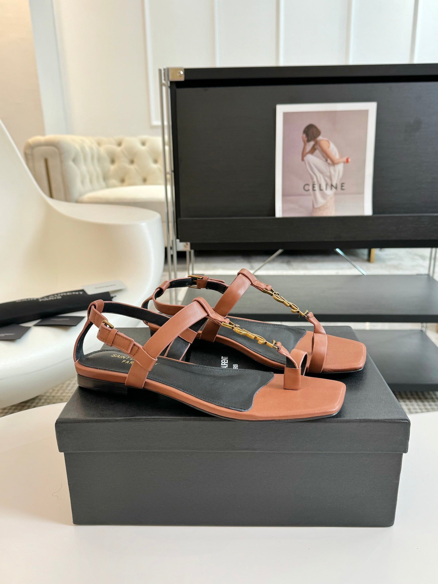 SL CASSANDRA ONE SANDAL FLAT CIDER CALFSKIN