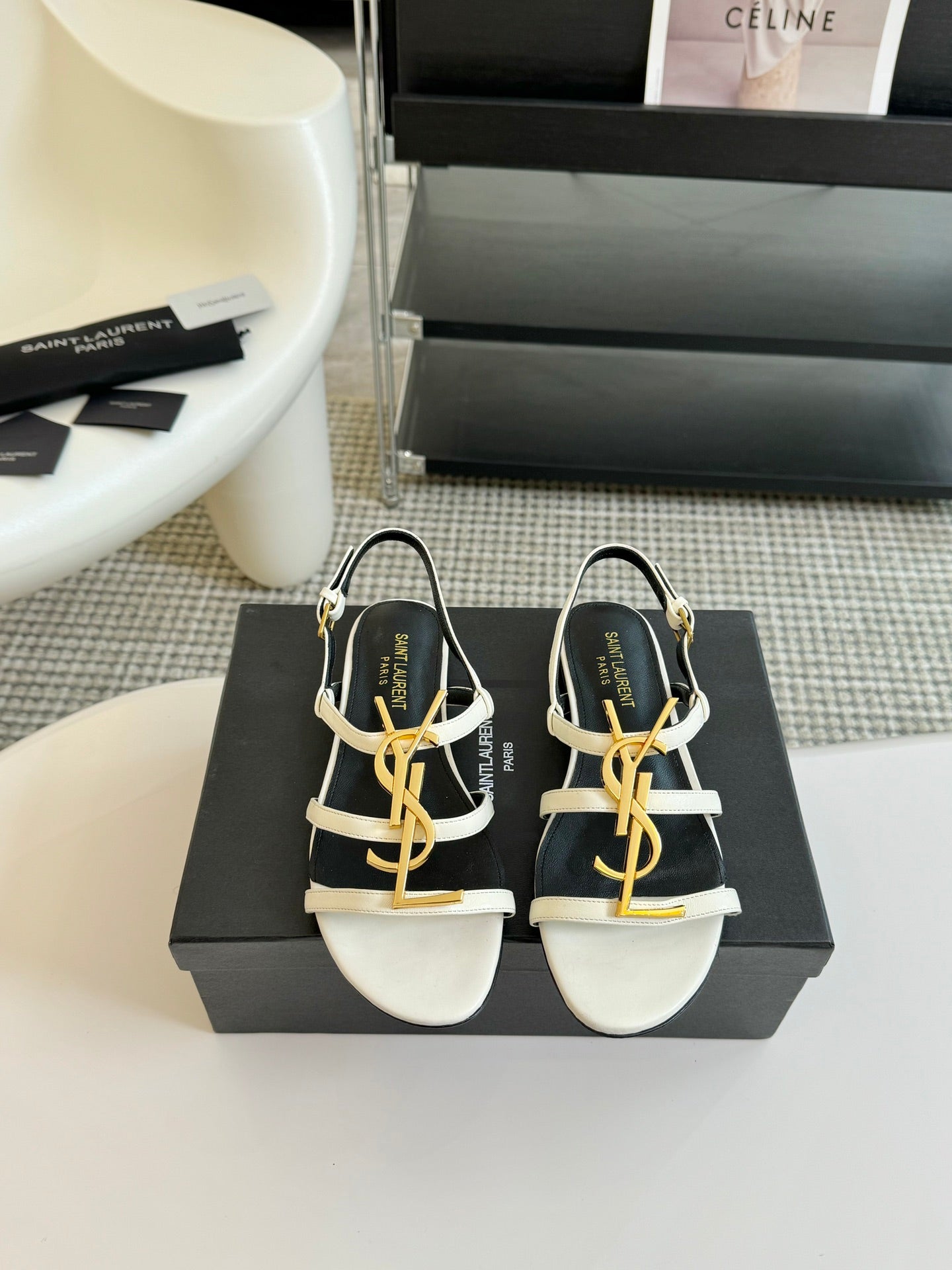 SL CASSANDRA TRIPLE SANDAL FLAT WHITE CALFSKIN