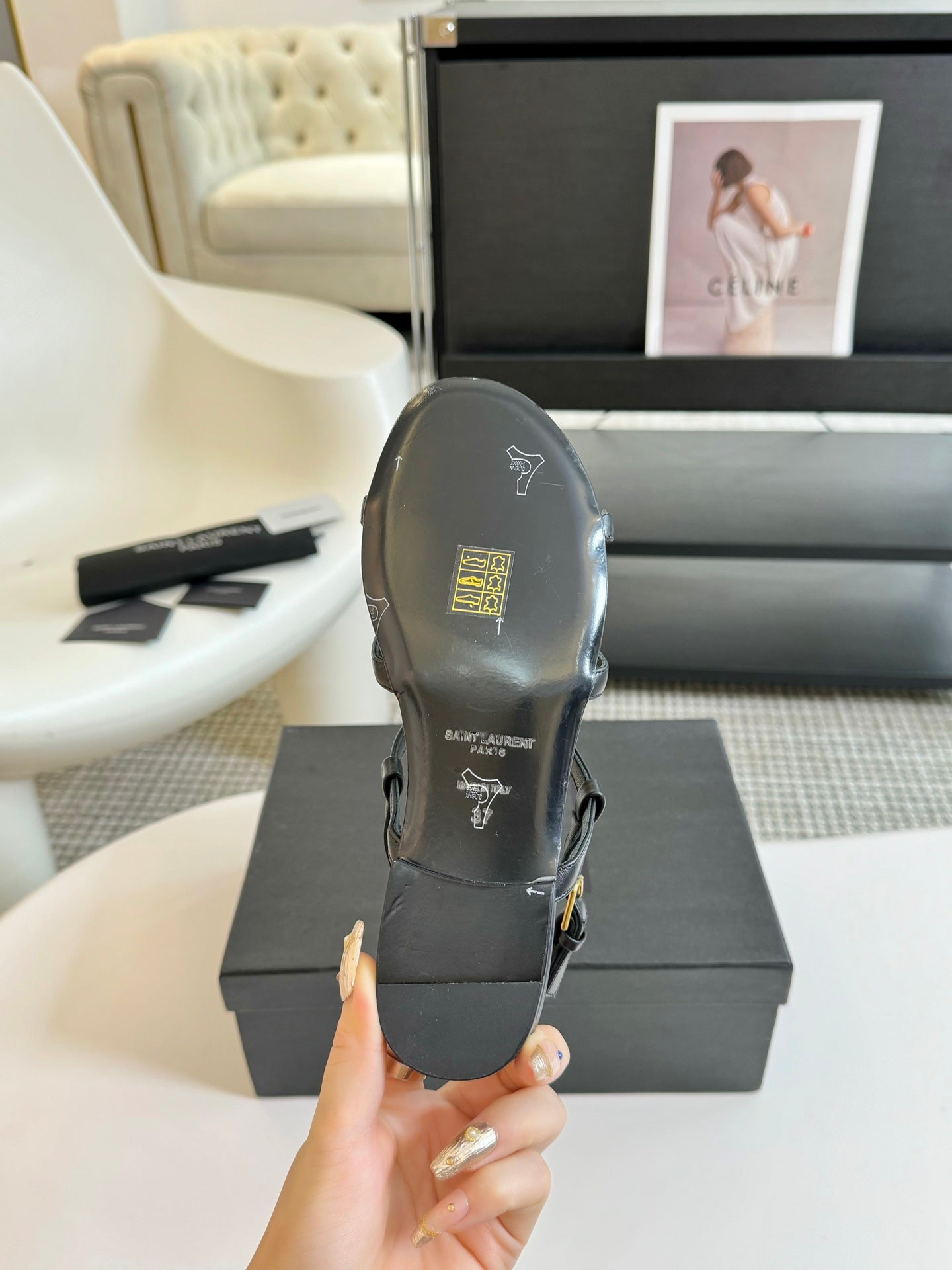 SL CASSANDRA TRIPLE SANDAL FLAT BLACK CALFSKIN