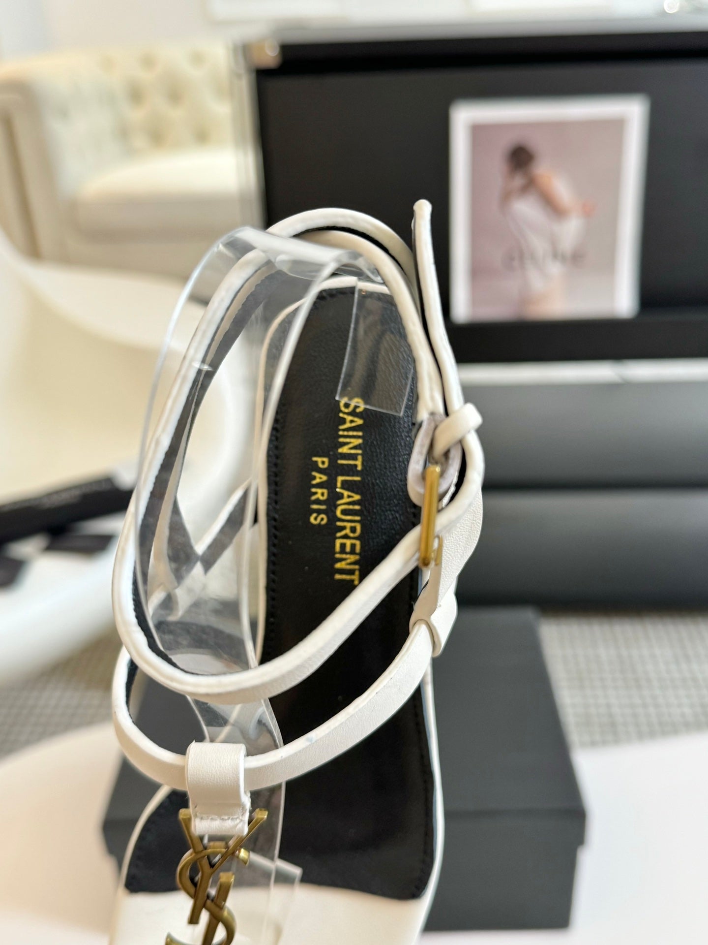 SL CASSANDRA MID-HEEL SANDAL WHITE CALFSKIN