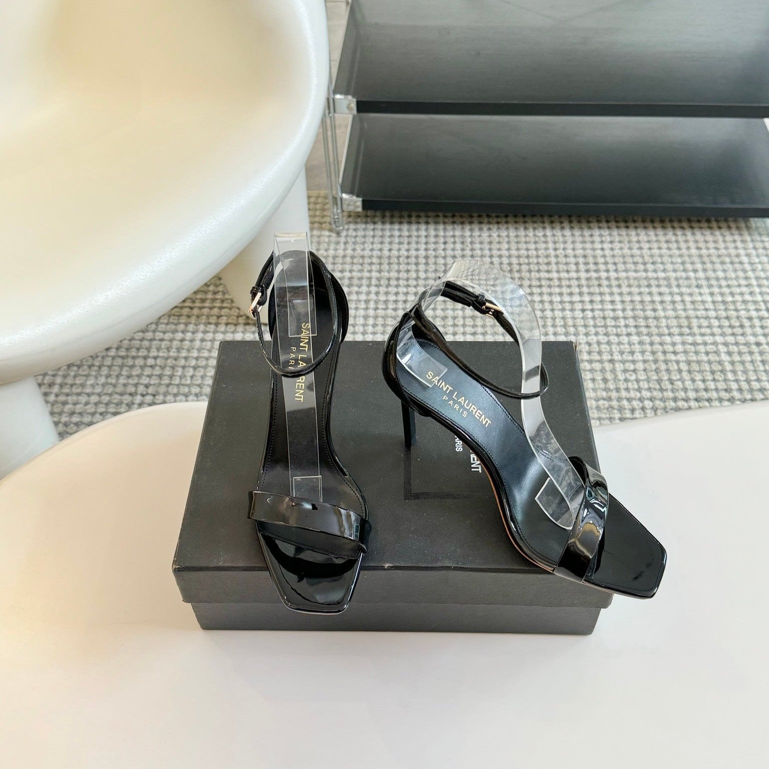 SL SQUARE-TOED HIGH HEELS BLACK CALFSKIN