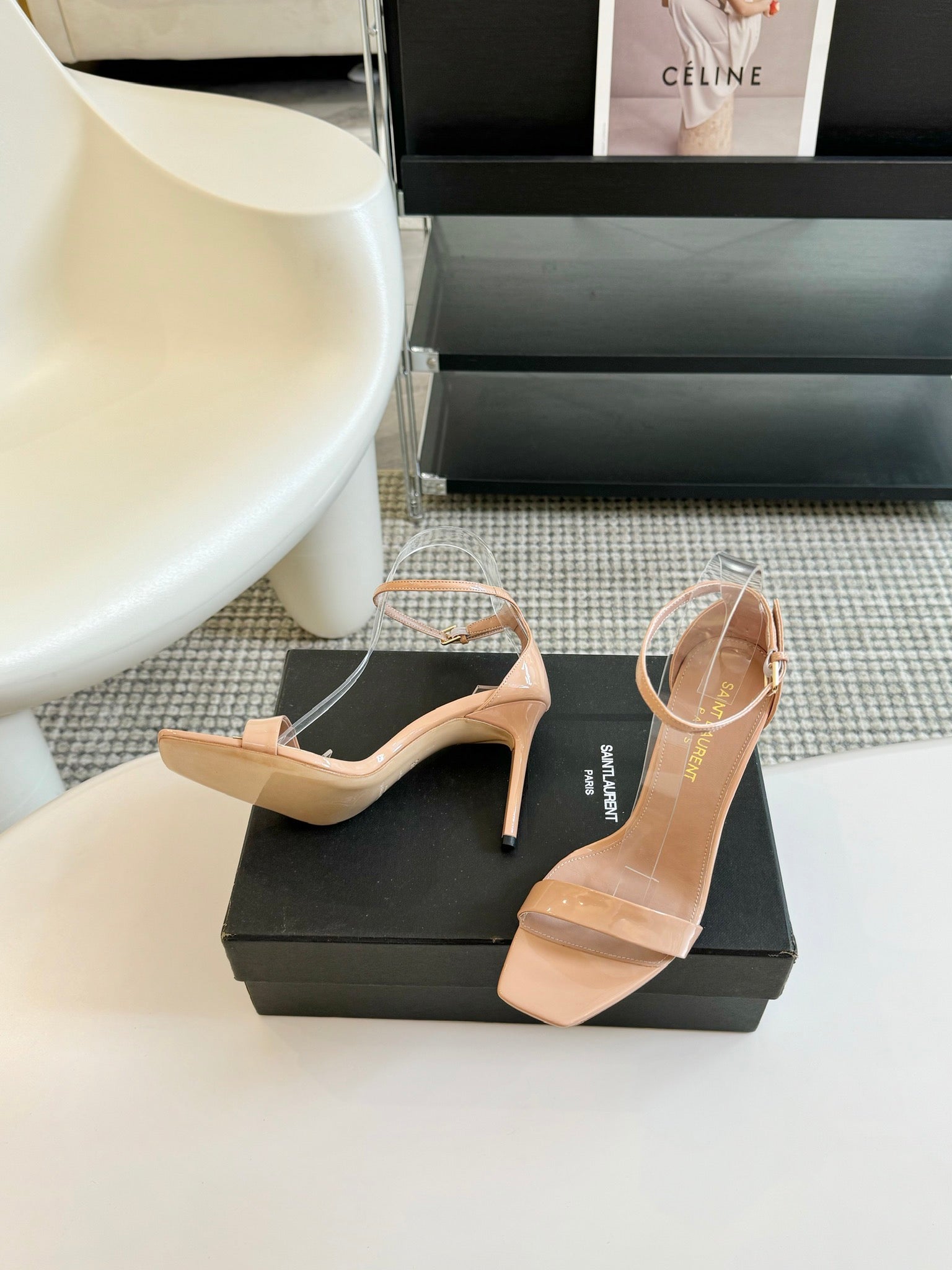 SL SQUARE-TOED HIGH HEELS BISQUE CALFSKIN