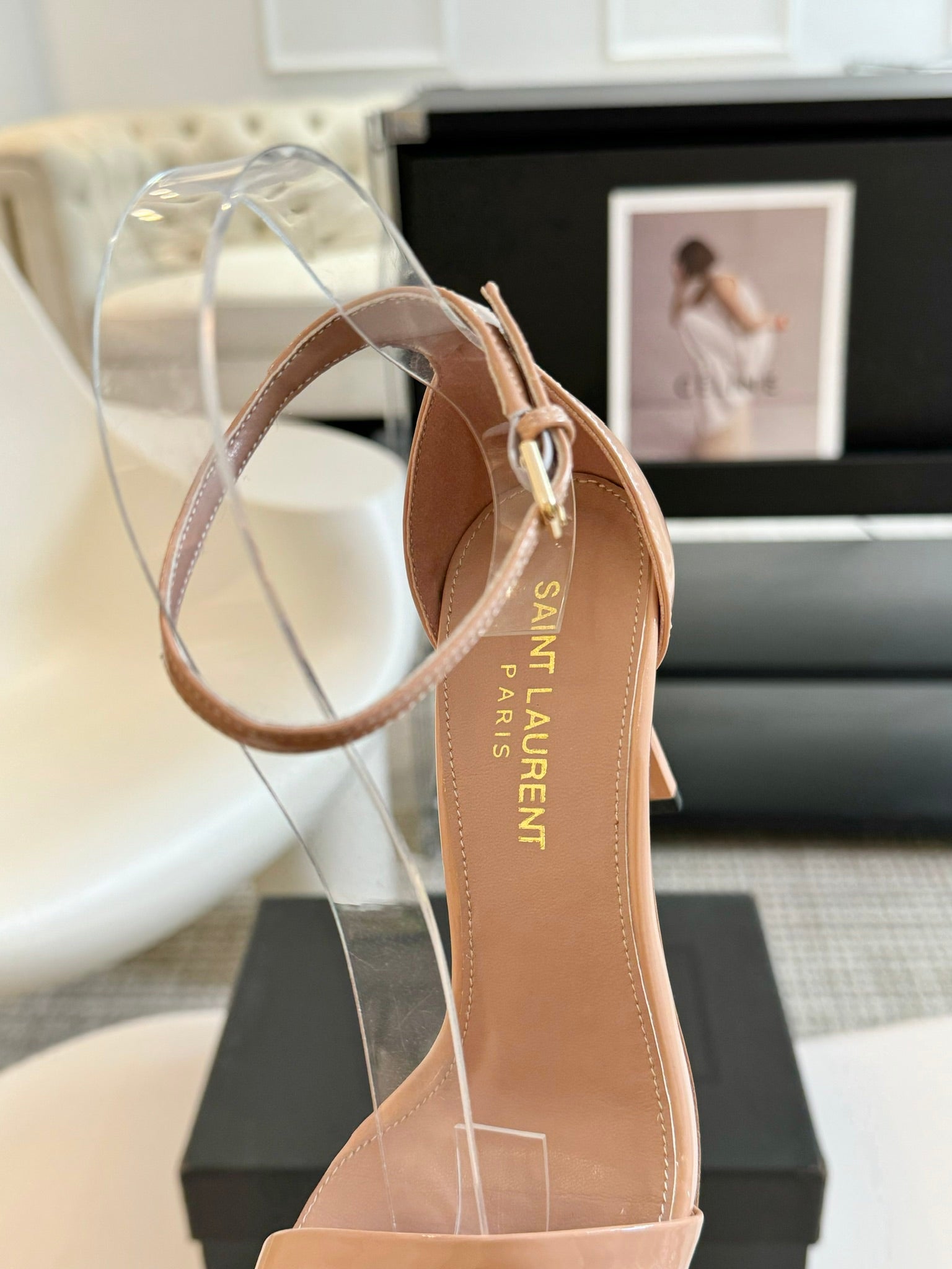 SL SQUARE-TOED HIGH HEELS BISQUE CALFSKIN