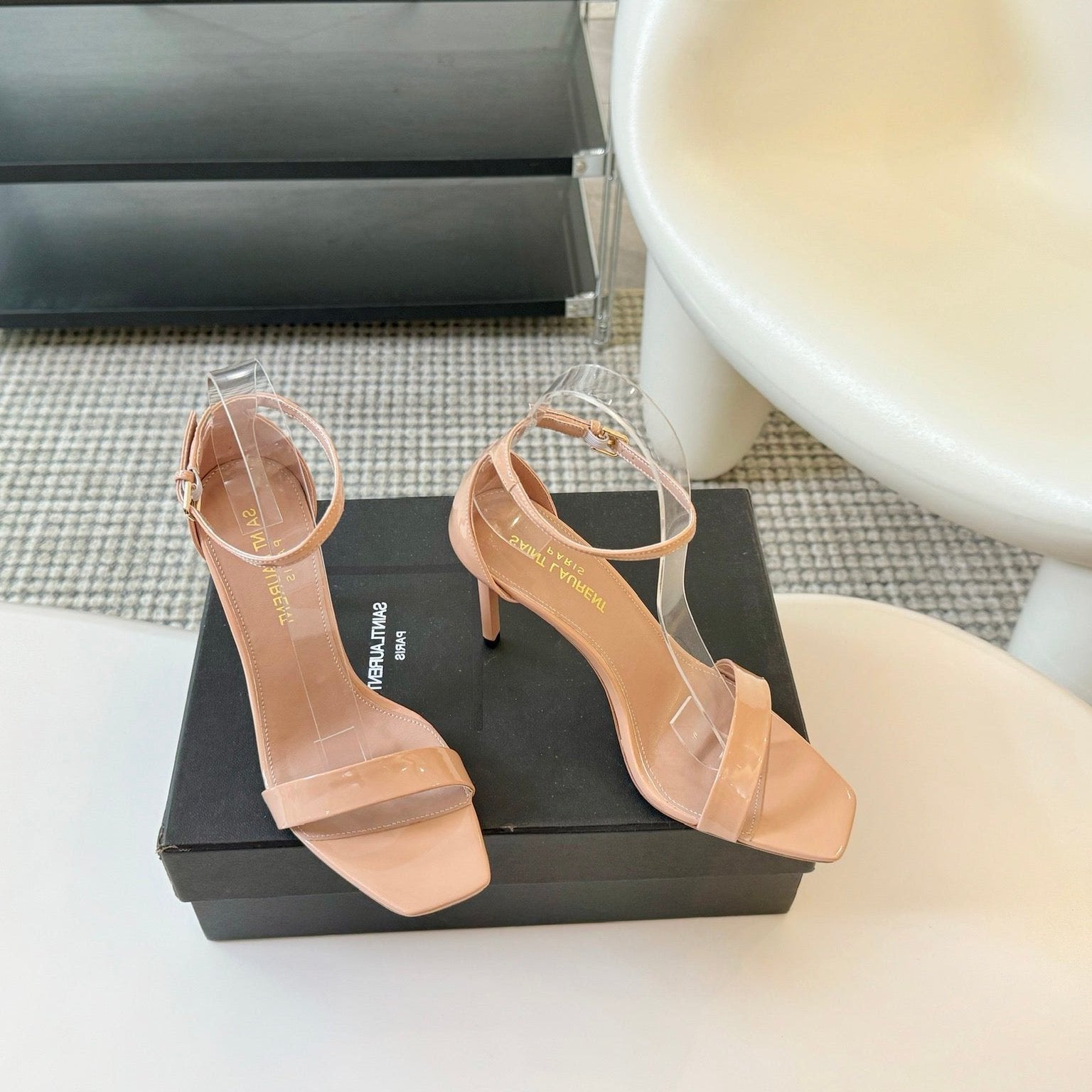 SL SQUARE-TOED HIGH HEELS BISQUE CALFSKIN