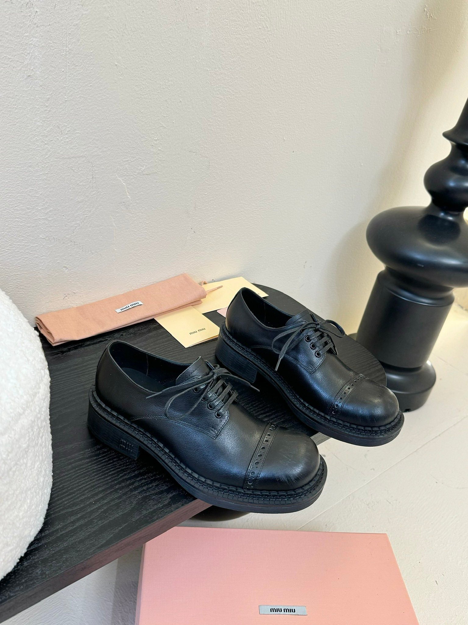 Miu 25C Chunky Oxfords Black Leathery 235811