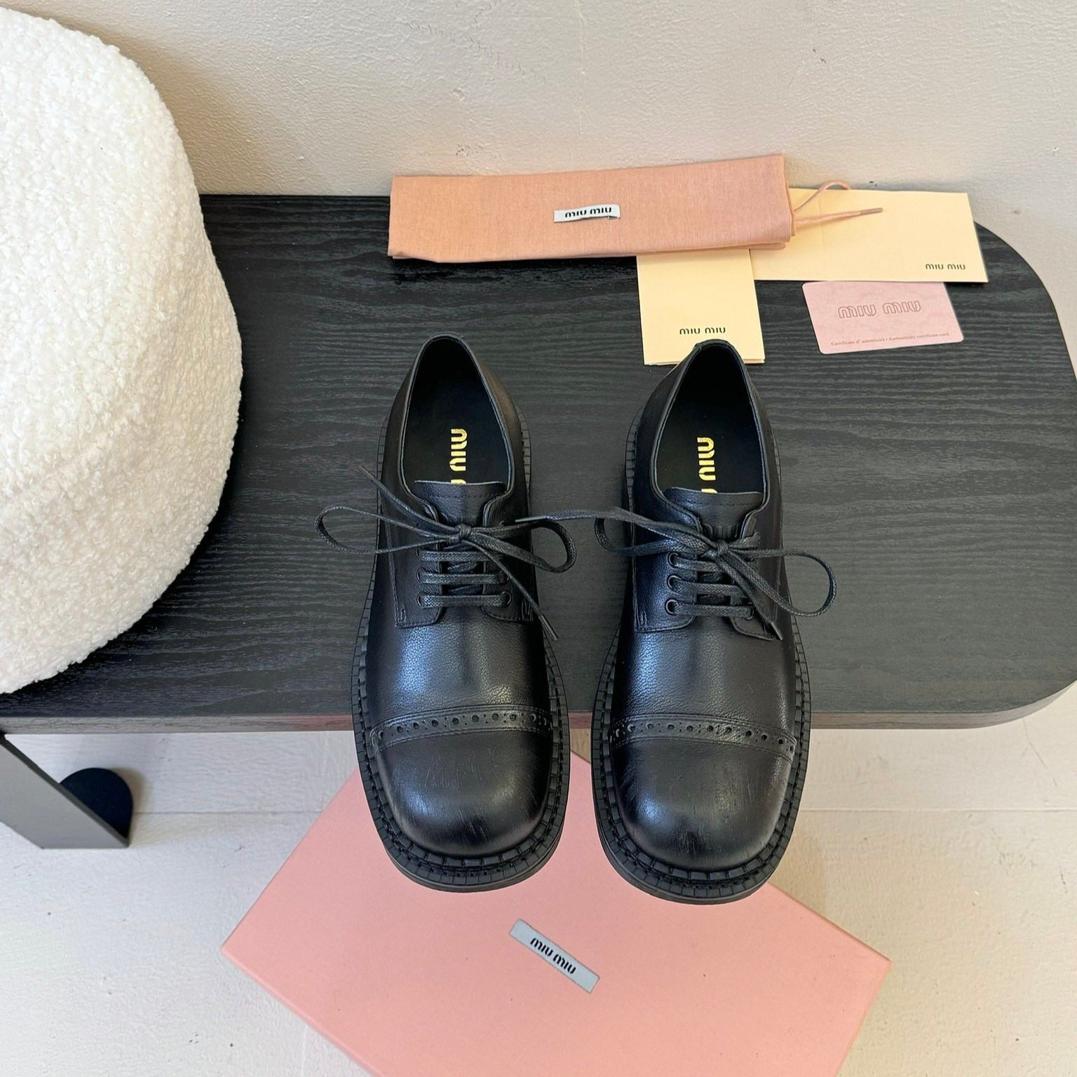 Miu 25C Chunky Oxfords Black Leathery 235811