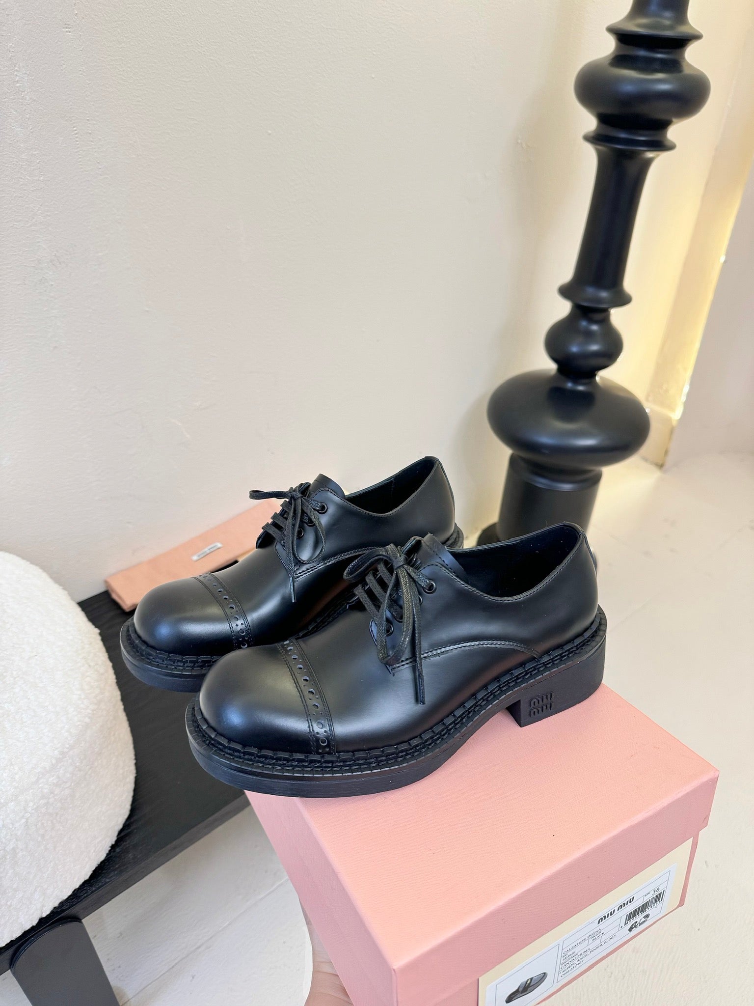 Miu 25C Chunky Oxfords Black Calfskin 235812