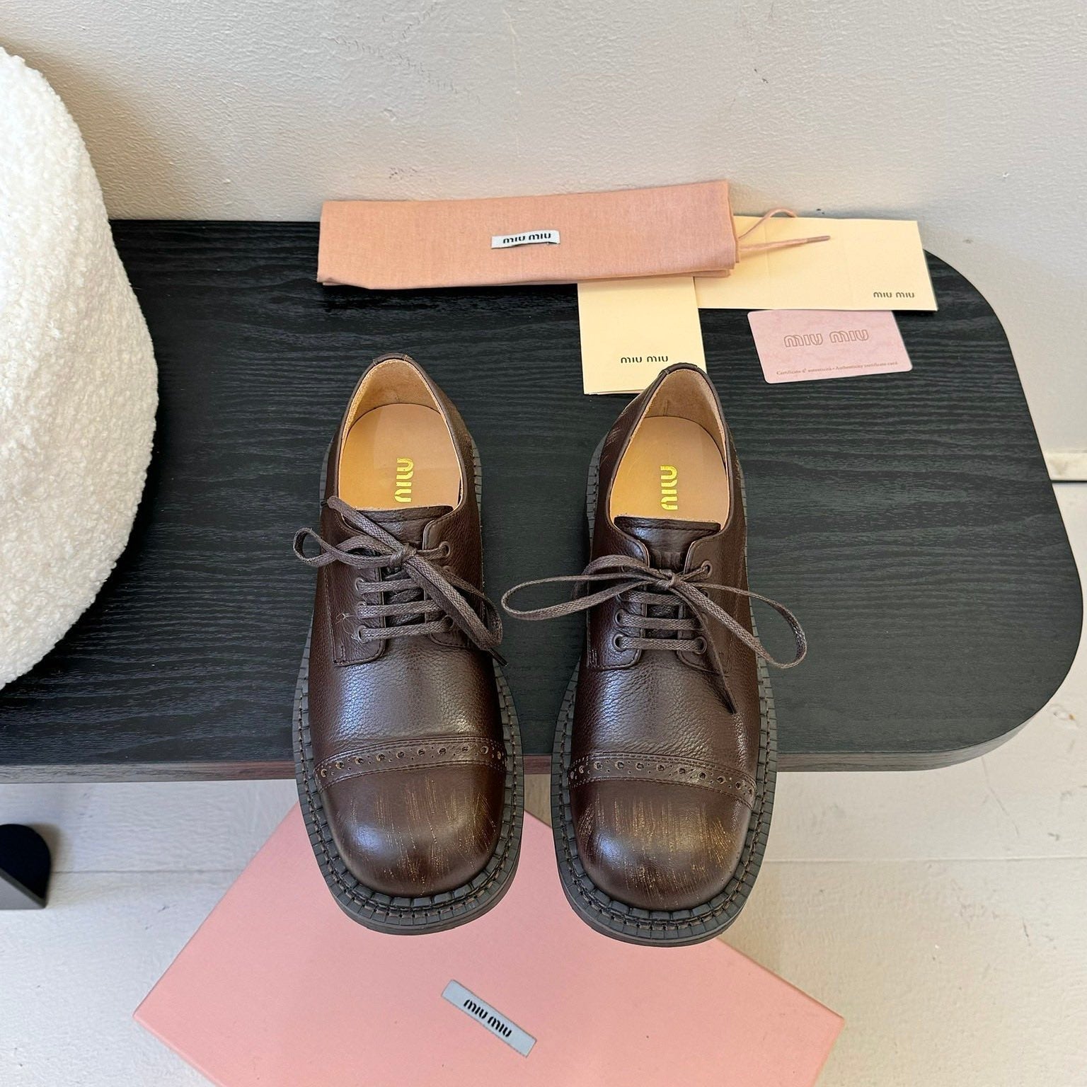 Miu 25C Chunky Oxfords Brown Calfskin 235813