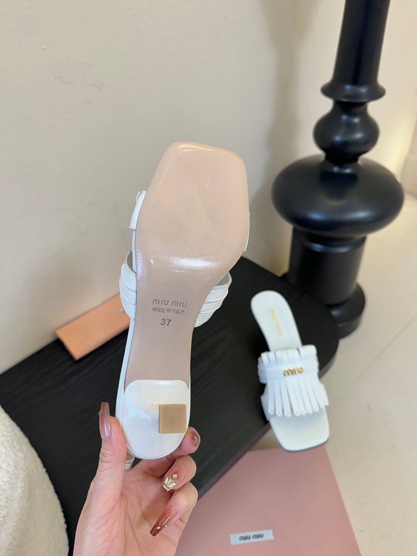 MIU 26ss High Heel Sandals 50 White Sheepskin 627358