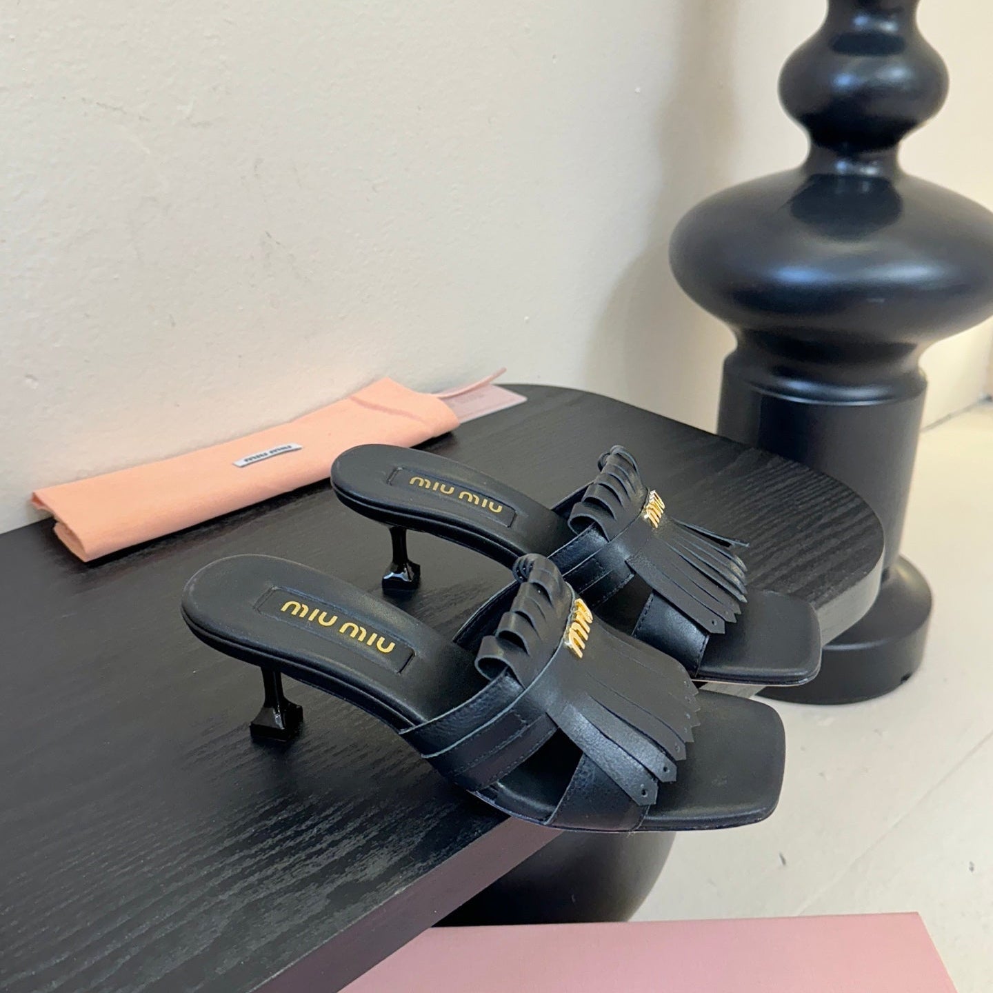 MIU 26ss High Heel Sandals 50 Black Sheepskin 627359