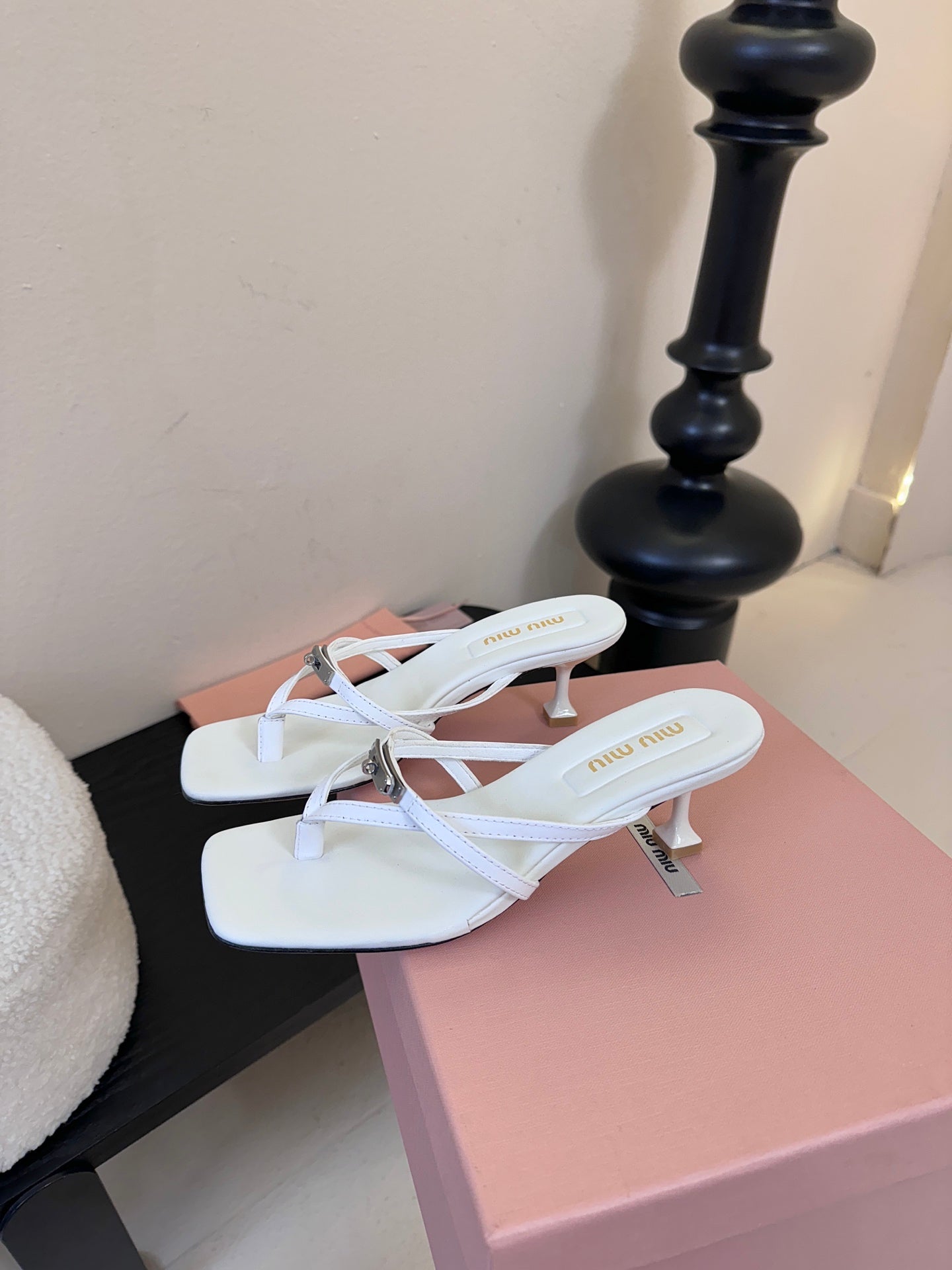 MIU High Heeled Sandals 50 White Sheepskin 627364