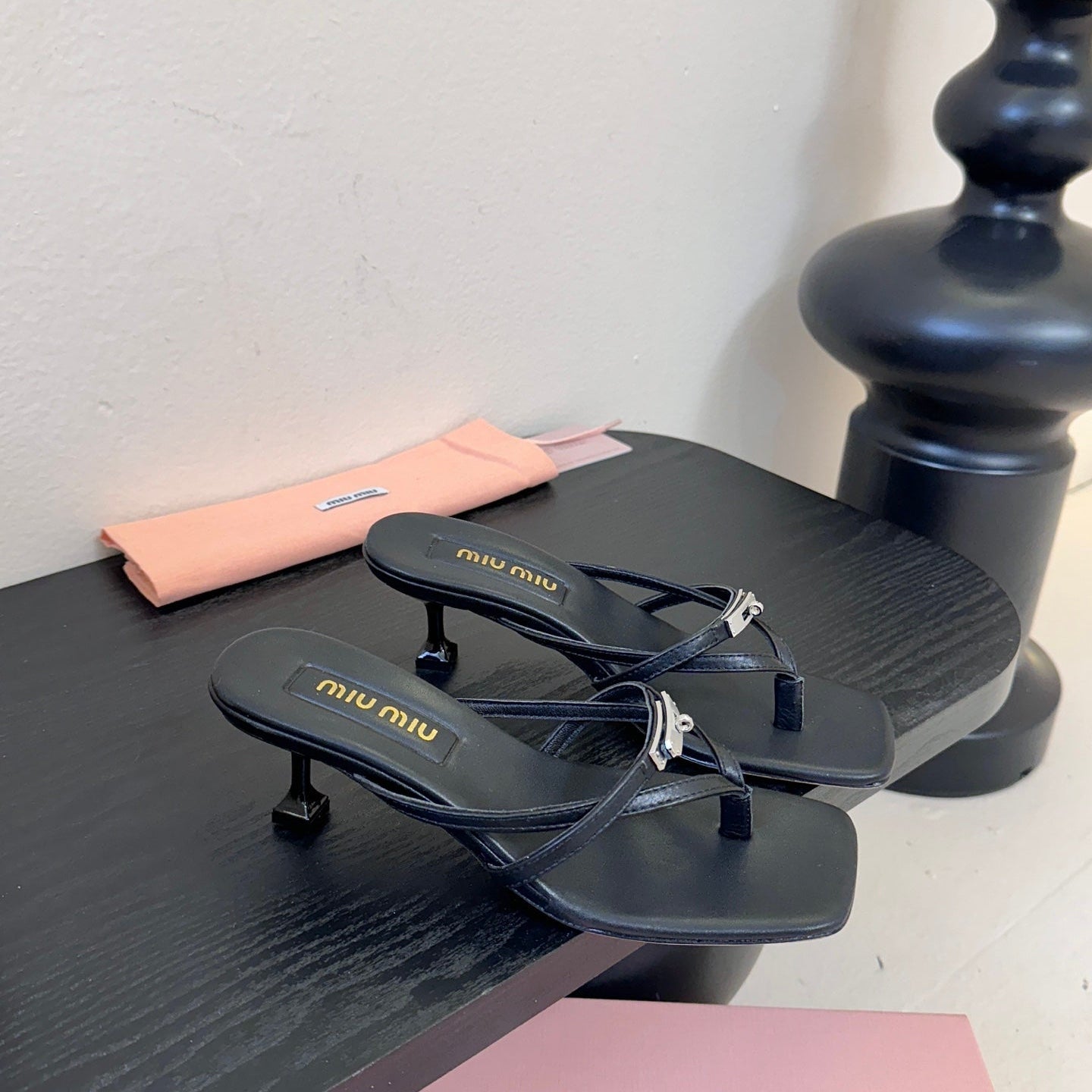 MIU High Heeled Sandals 50 Black Sheepskin 627366