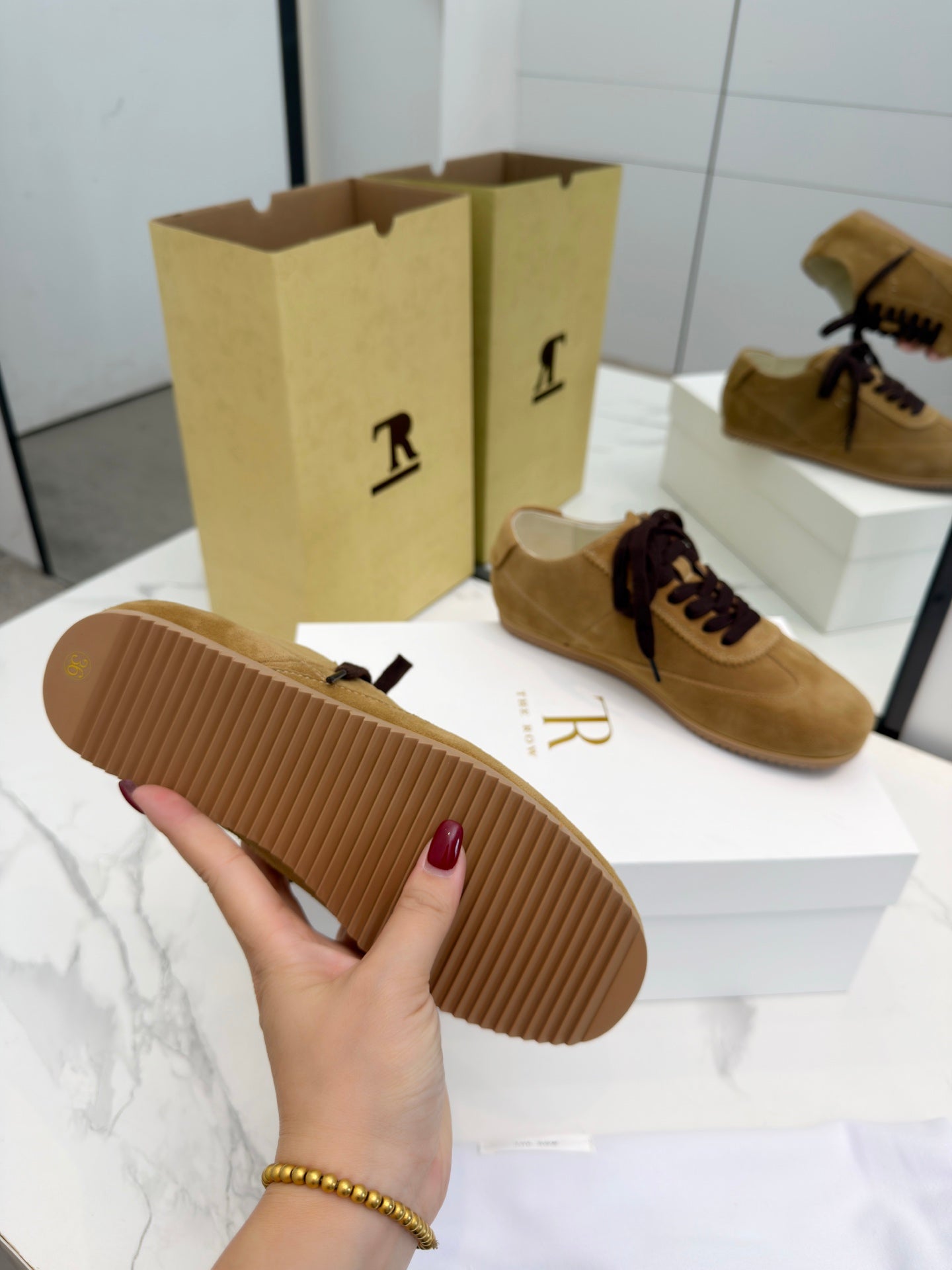 The Row 2025 Sneaker Tan Suede Sheepskin 576015