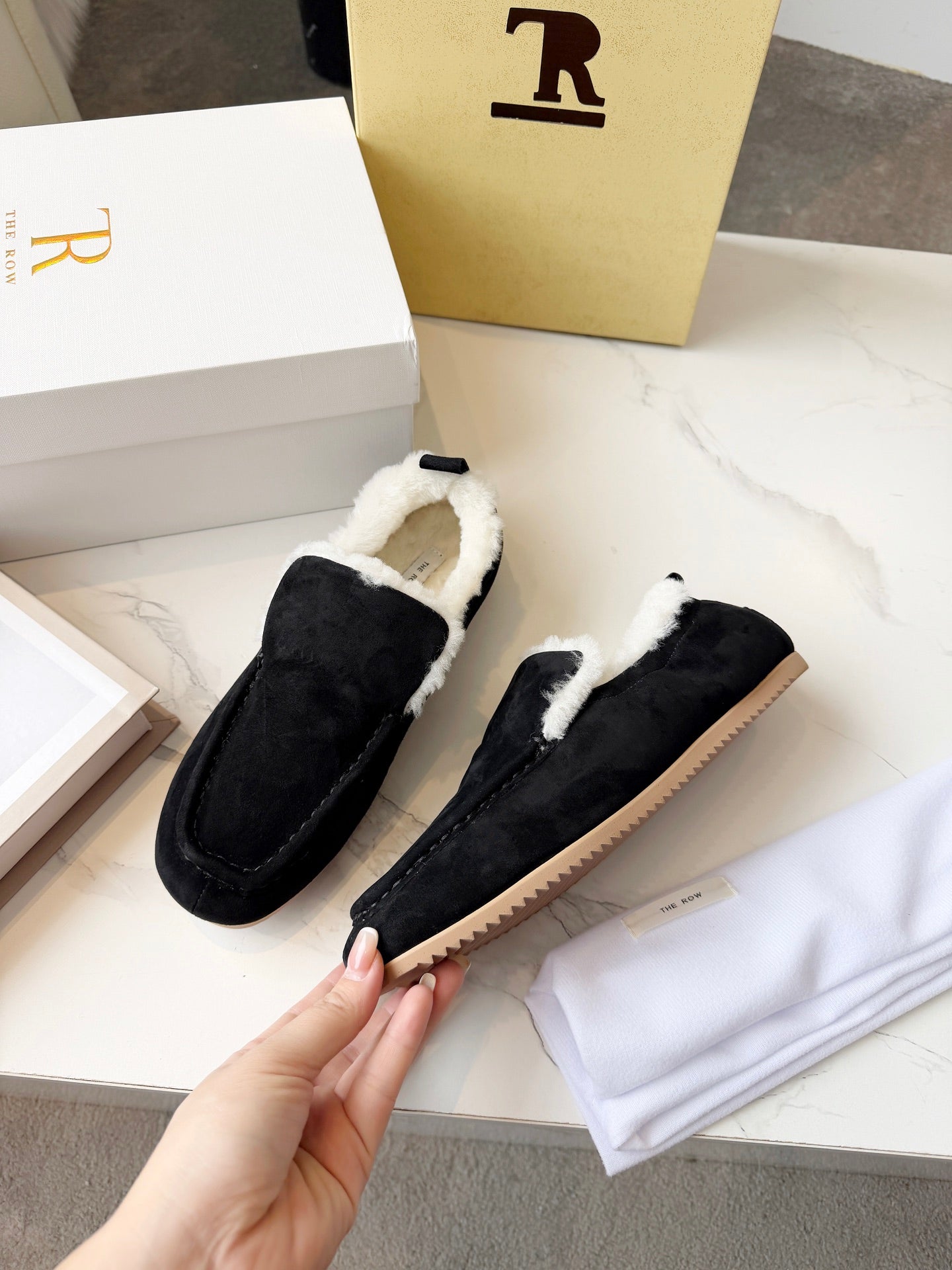 The Row 2025 Loafer Black Suede Wool 576845