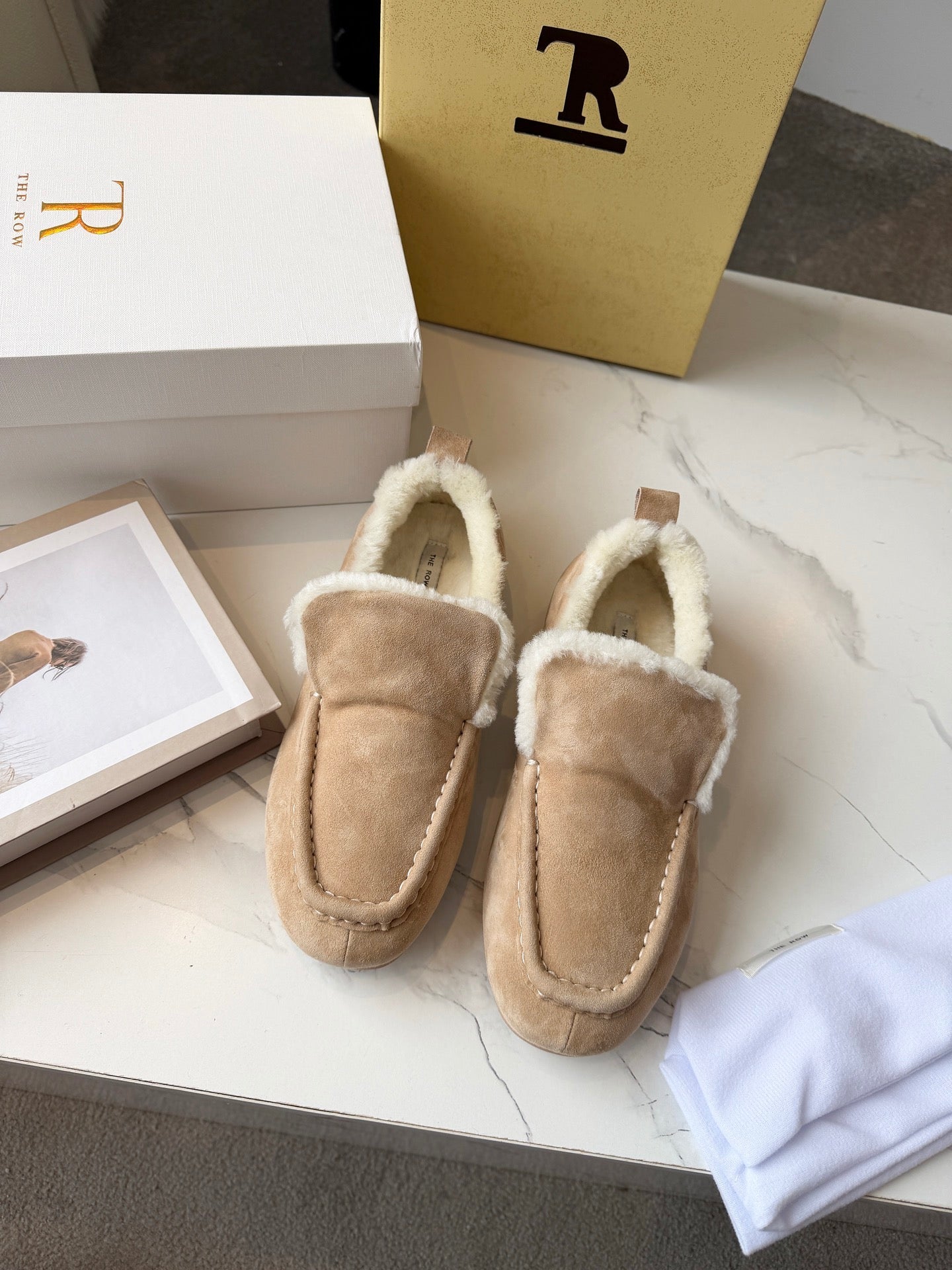 The Row 2025 Loafer Beige Suede Wool 576844