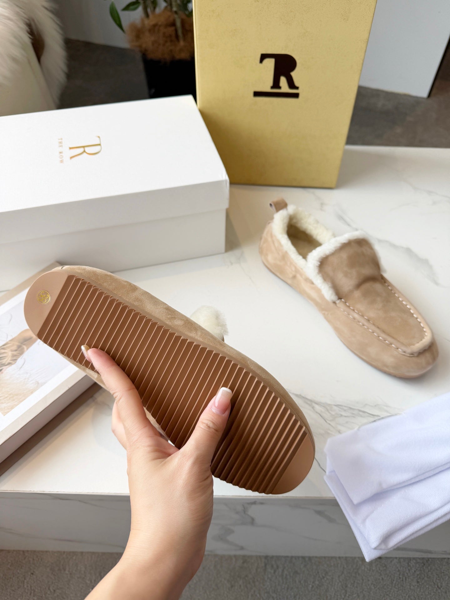 The Row 2025 Loafer Beige Suede Wool 576844