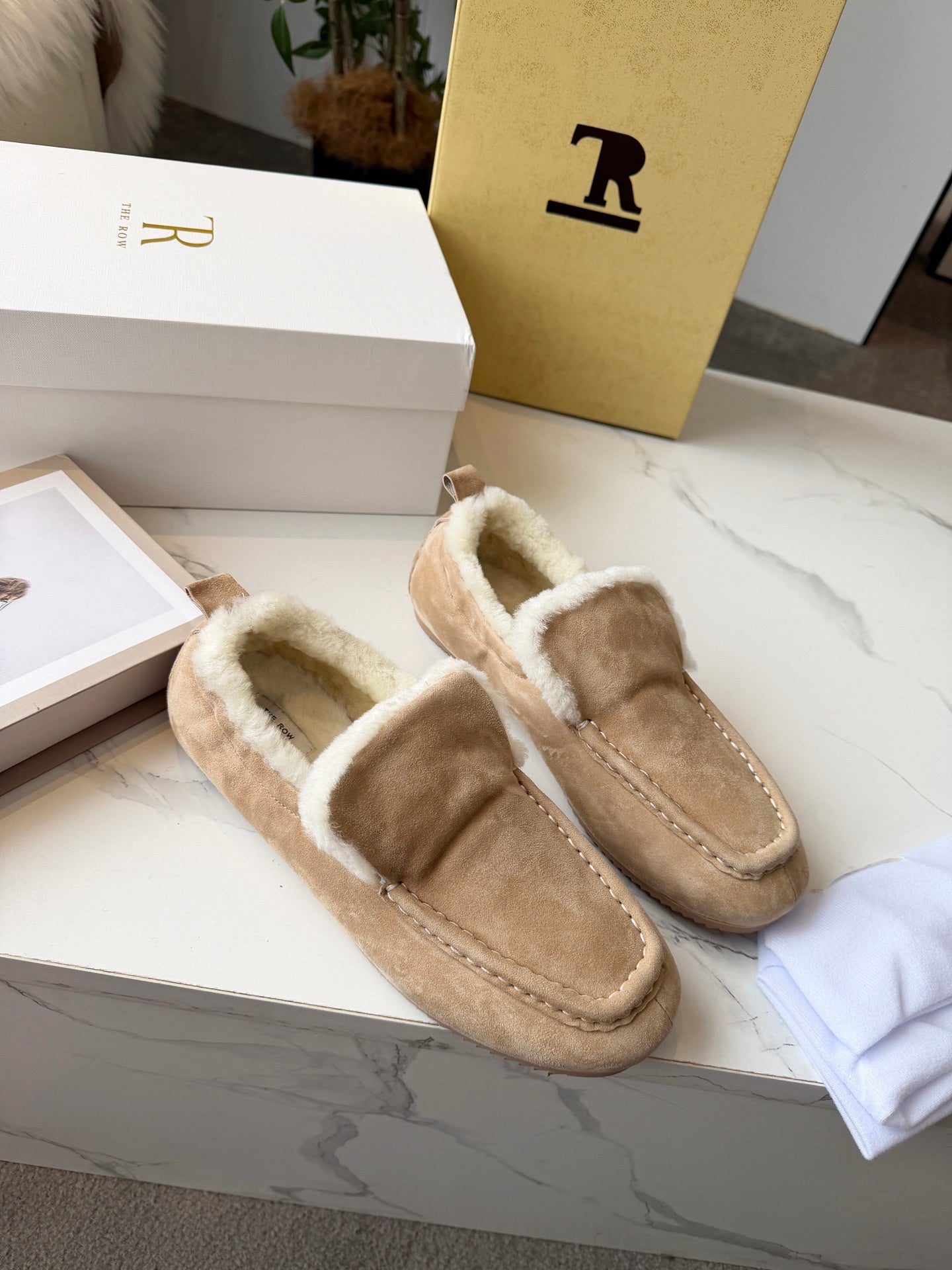 The Row 2025 Loafer Beige Suede Wool 576844