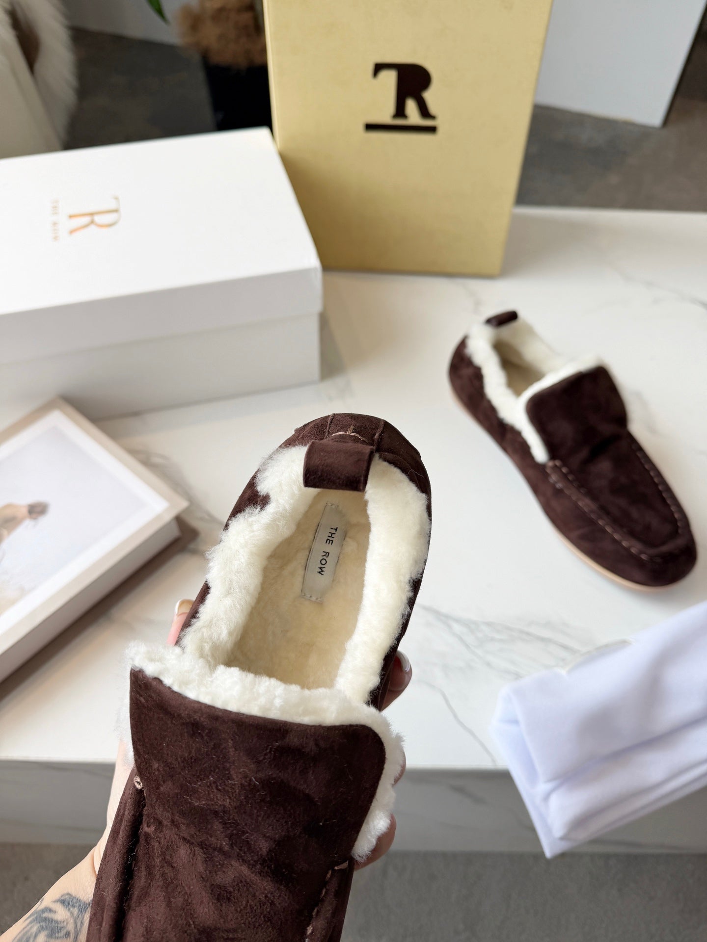 The Row 2025 Loafer Dark Brown Suede Wool 576846