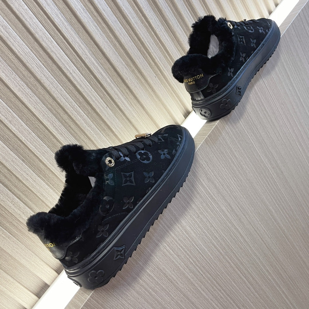 LV Time Out Sneaker 40mm Black Monogram Suede