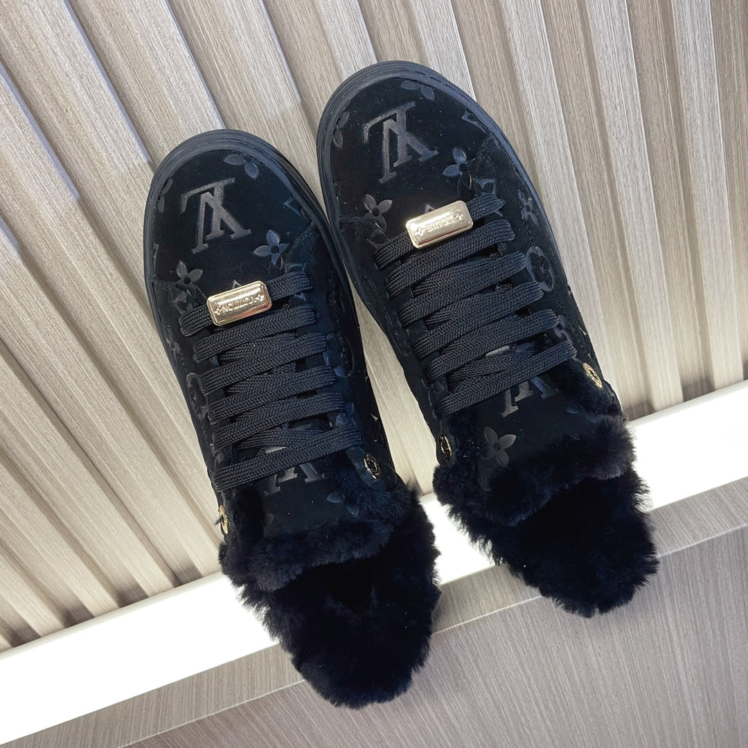 LV Time Out Sneaker 40mm Black Monogram Suede