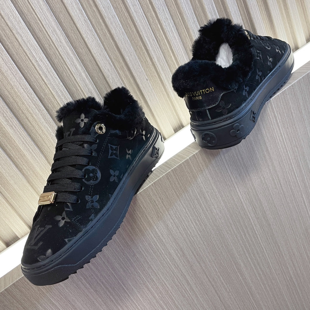 LV Time Out Sneaker 40mm Black Monogram Suede