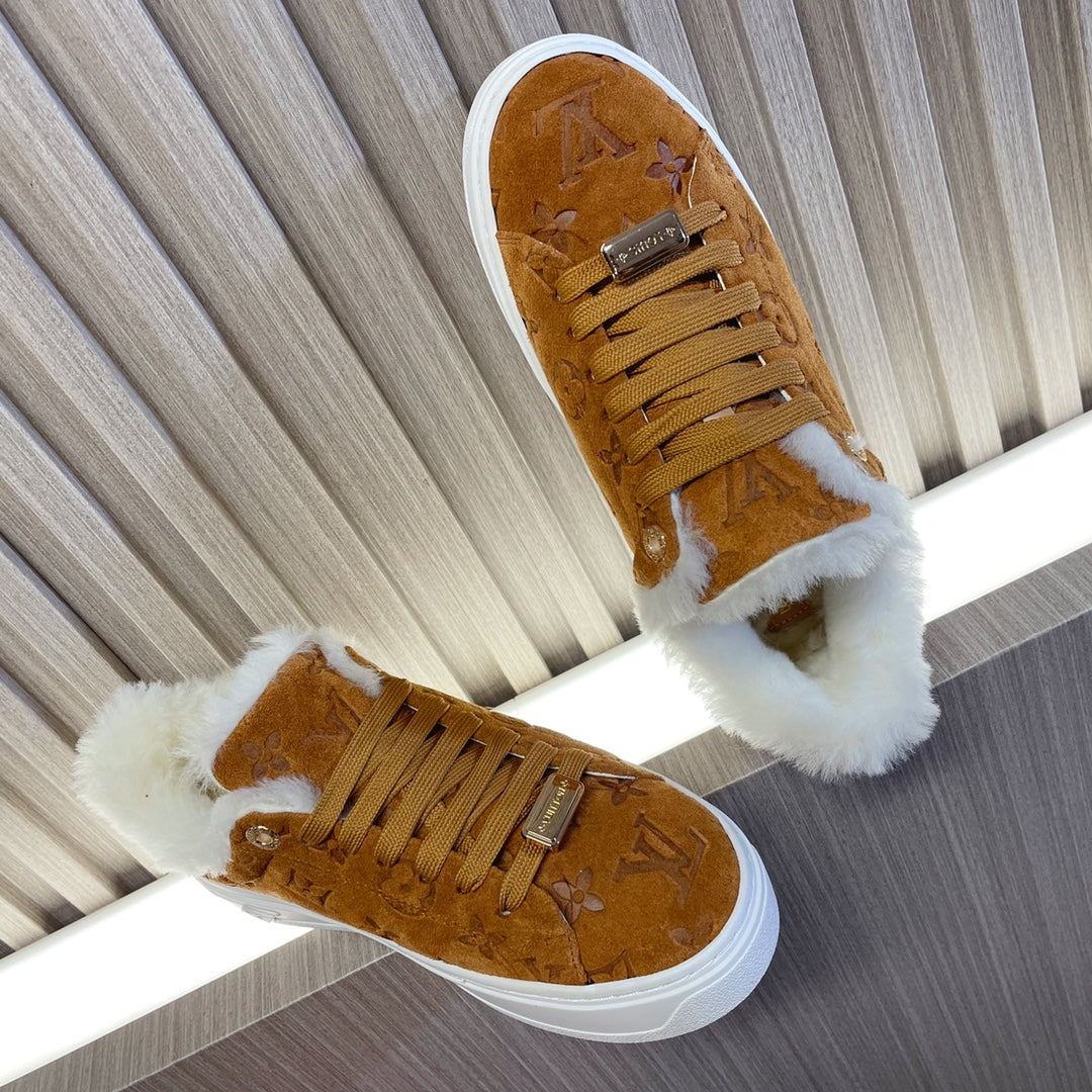 LV Time Out Sneaker 40mm Brown Yellow Monogram Suede