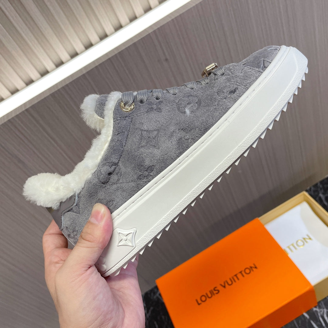 LV Time Out Sneaker 40mm Grey Monogram Suede