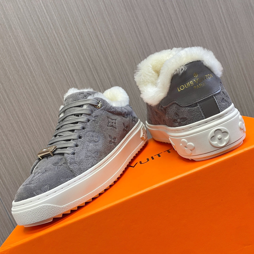 LV Time Out Sneaker 40mm Grey Monogram Suede