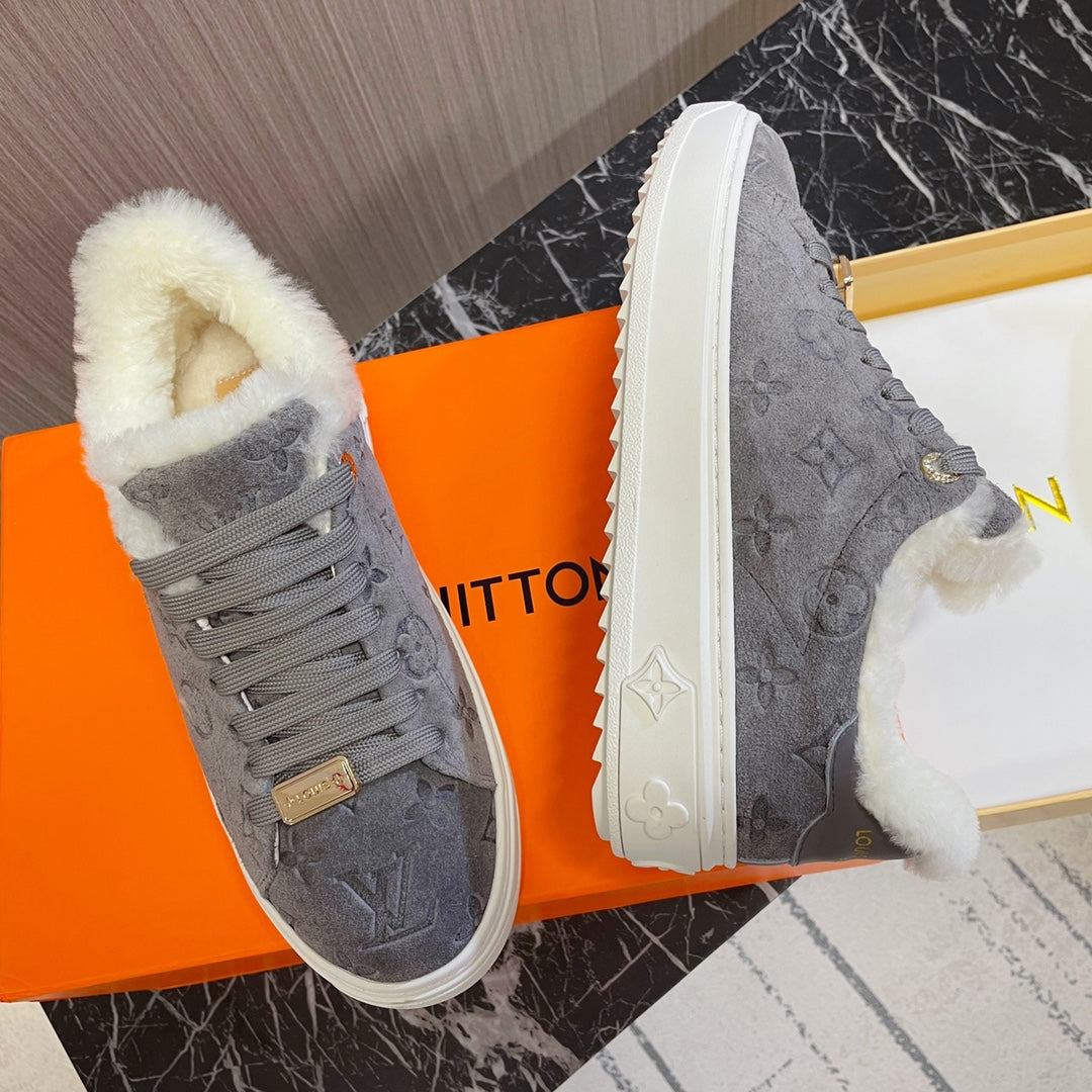 LV Time Out Sneaker 40mm Grey Monogram Suede