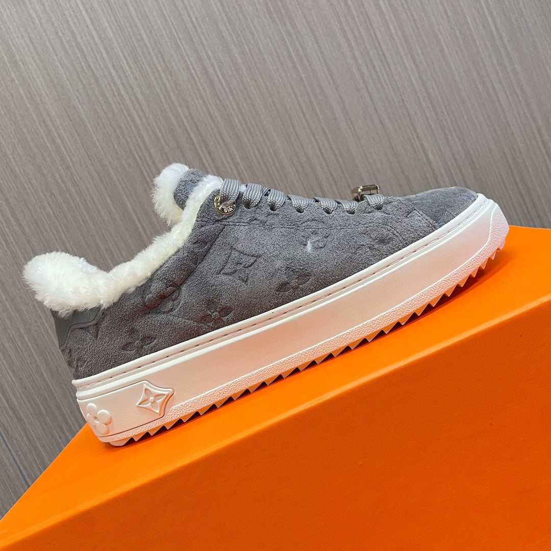 LV Time Out Sneaker 40mm Grey Monogram Suede