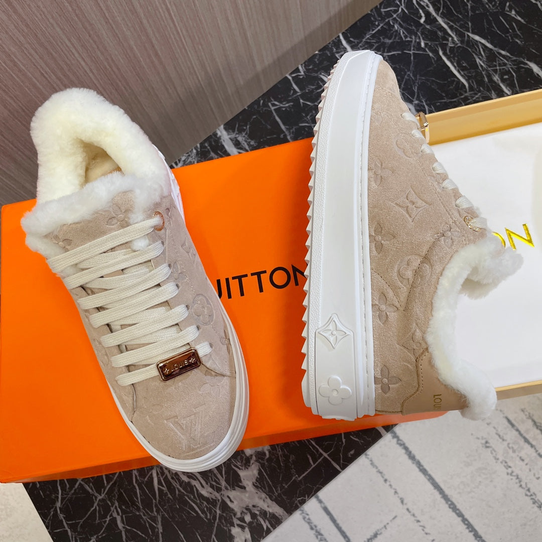 LV Time Out Sneaker 40mm Beige Monogram Suede