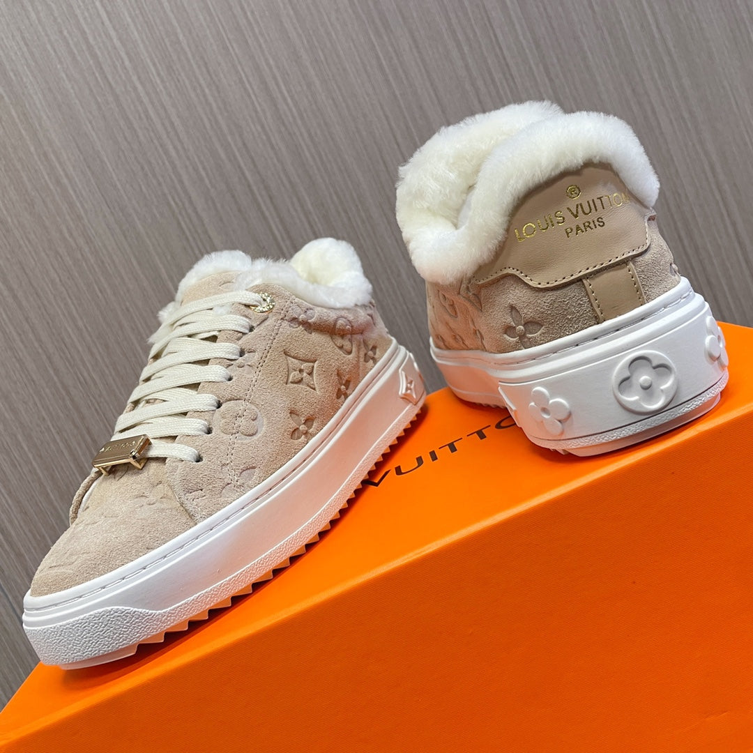 LV Time Out Sneaker 40mm Beige Monogram Suede