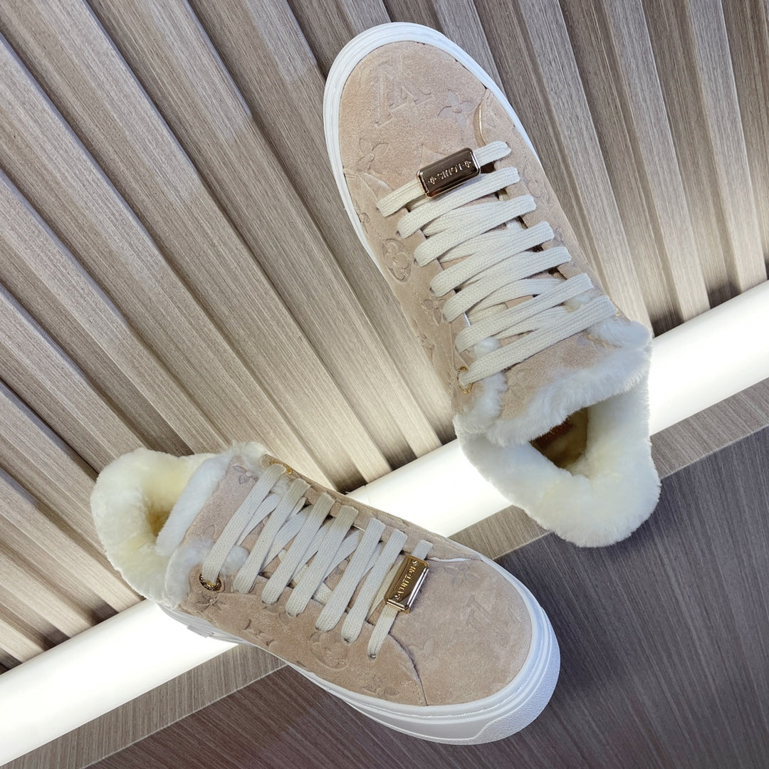 LV Time Out Sneaker 40mm Beige Monogram Suede