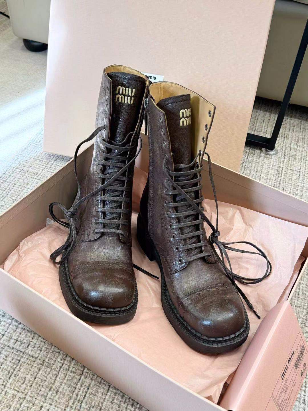 Miu Ankle Boots Umber Brown Calfskin