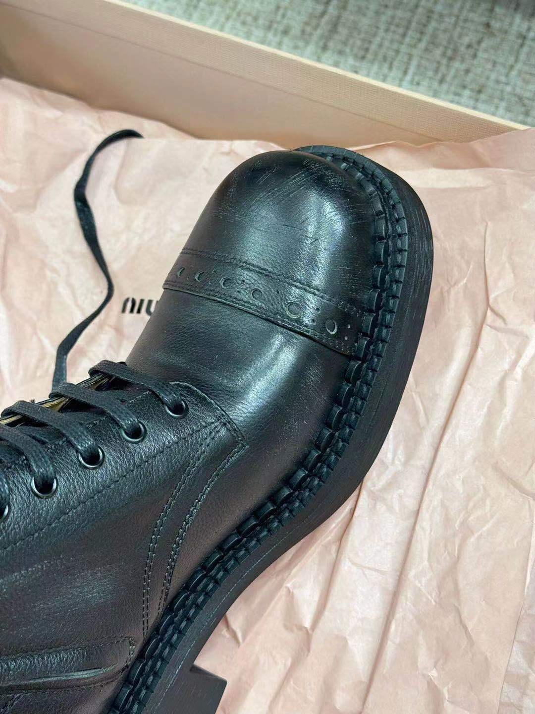 Miu Short Boots Black Paint Calfskin