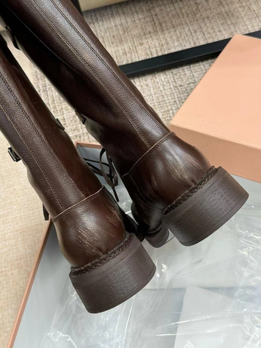 Miu Boots High Neck Dark Brown Calfskin