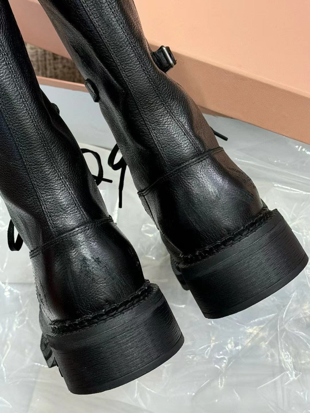 Miu Boots High Neck Black Paint Calfskin
