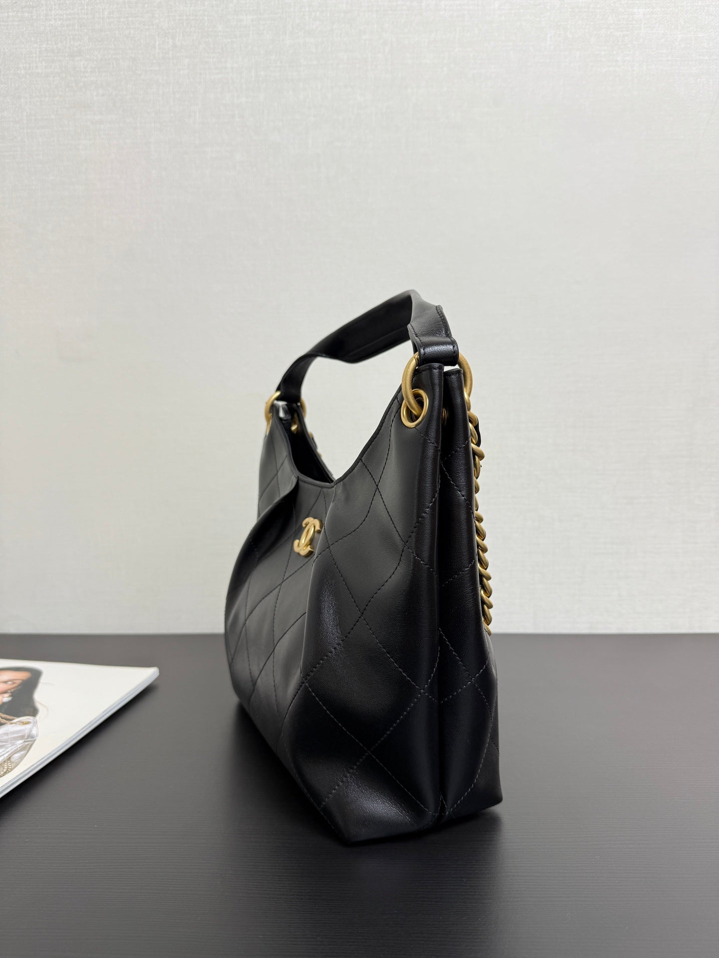 Chanel 2026 Hippie Hobo Bag 32cm Black Calfskin