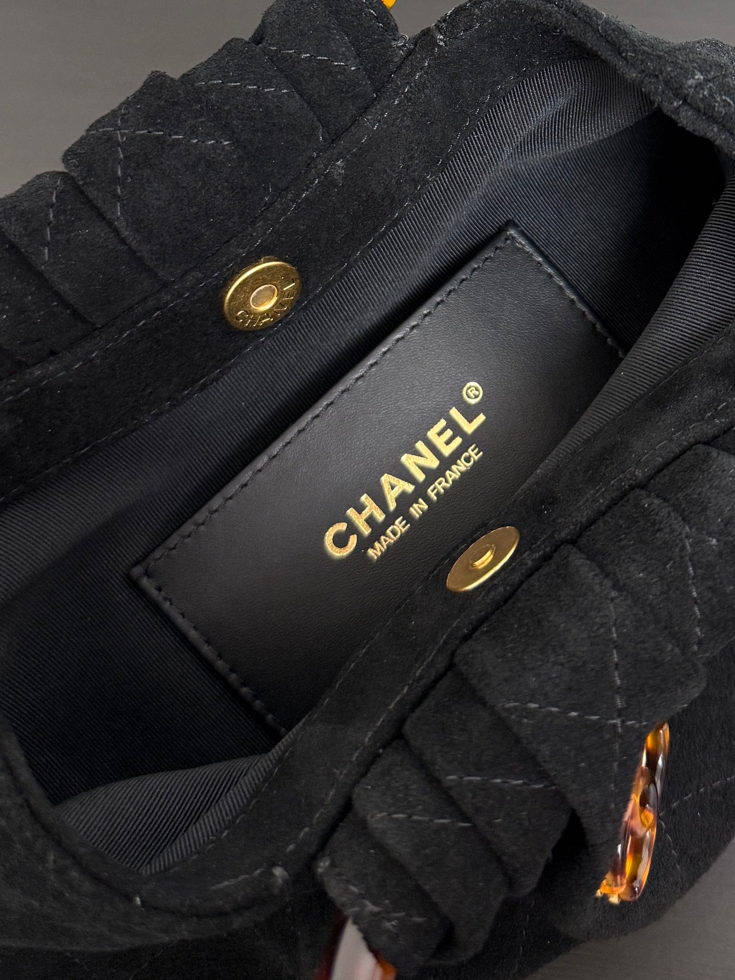 Chanel 2026 Pouch 24cm Black Tortoiseshell Suede Effect Plexi