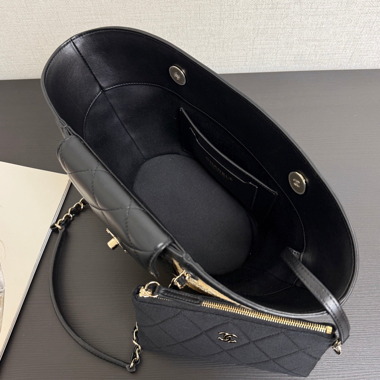 Chanel 2026 Shopping Bag 34cm Beige Black Straw Lambskin